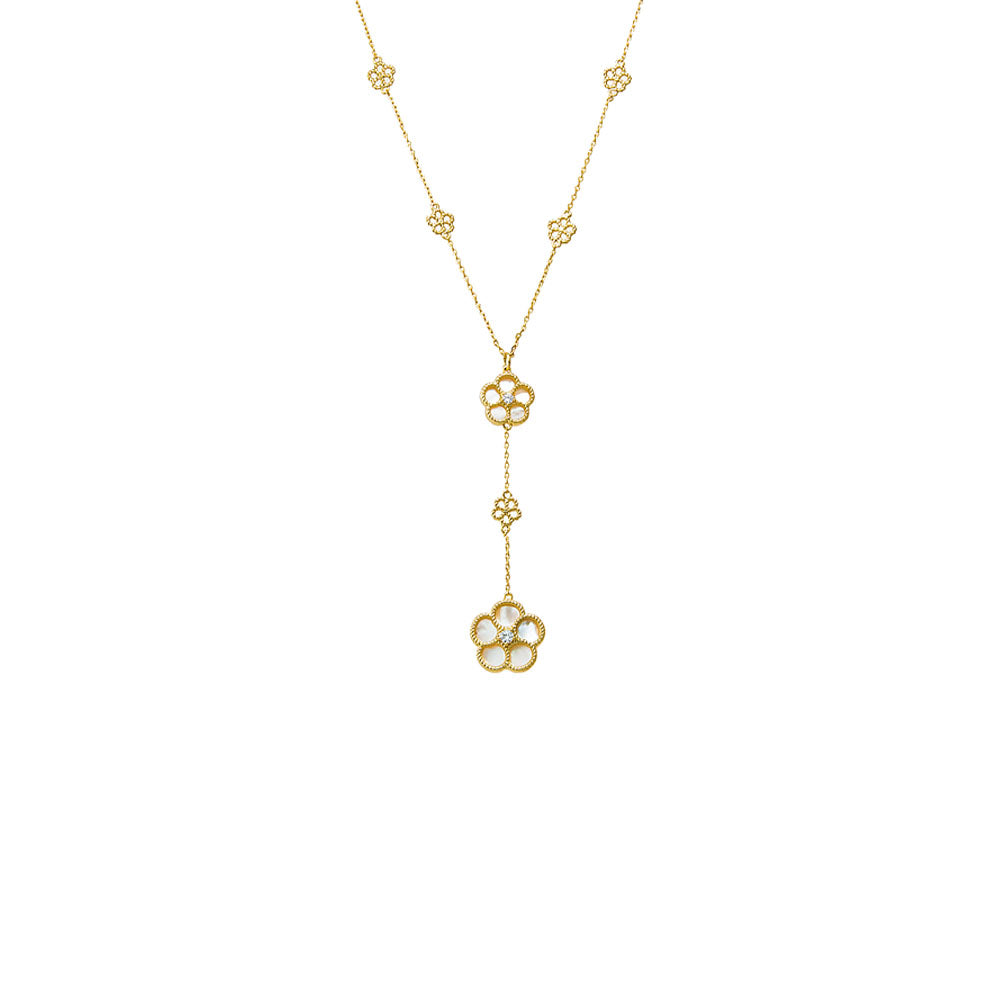 Elegant Multi CZ Pave Outlined Colored Flower Stone Lariat Necklace | Dainty Layering Jewelry for Women | Perfect for Date Nights, Weddings & Special Occasions