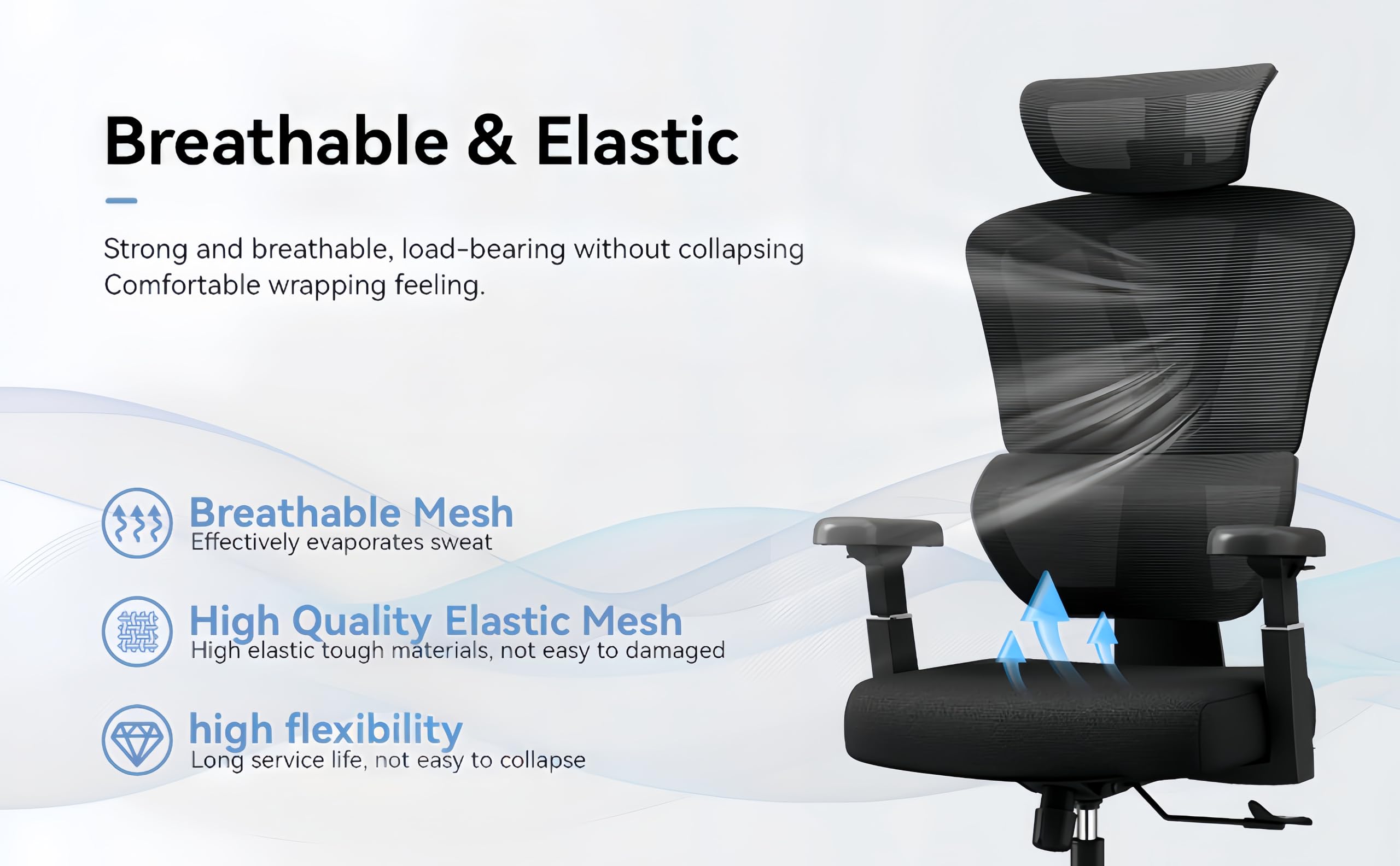 Ergonomic Office Chair with Adjustable Headrest, Lumbar Support & 3D Armrests - Most Comfortable Desk Chair for Home Office, Gaming & Work - Perfect for Long Hours Sitting, Remote Work & PC Gaming
