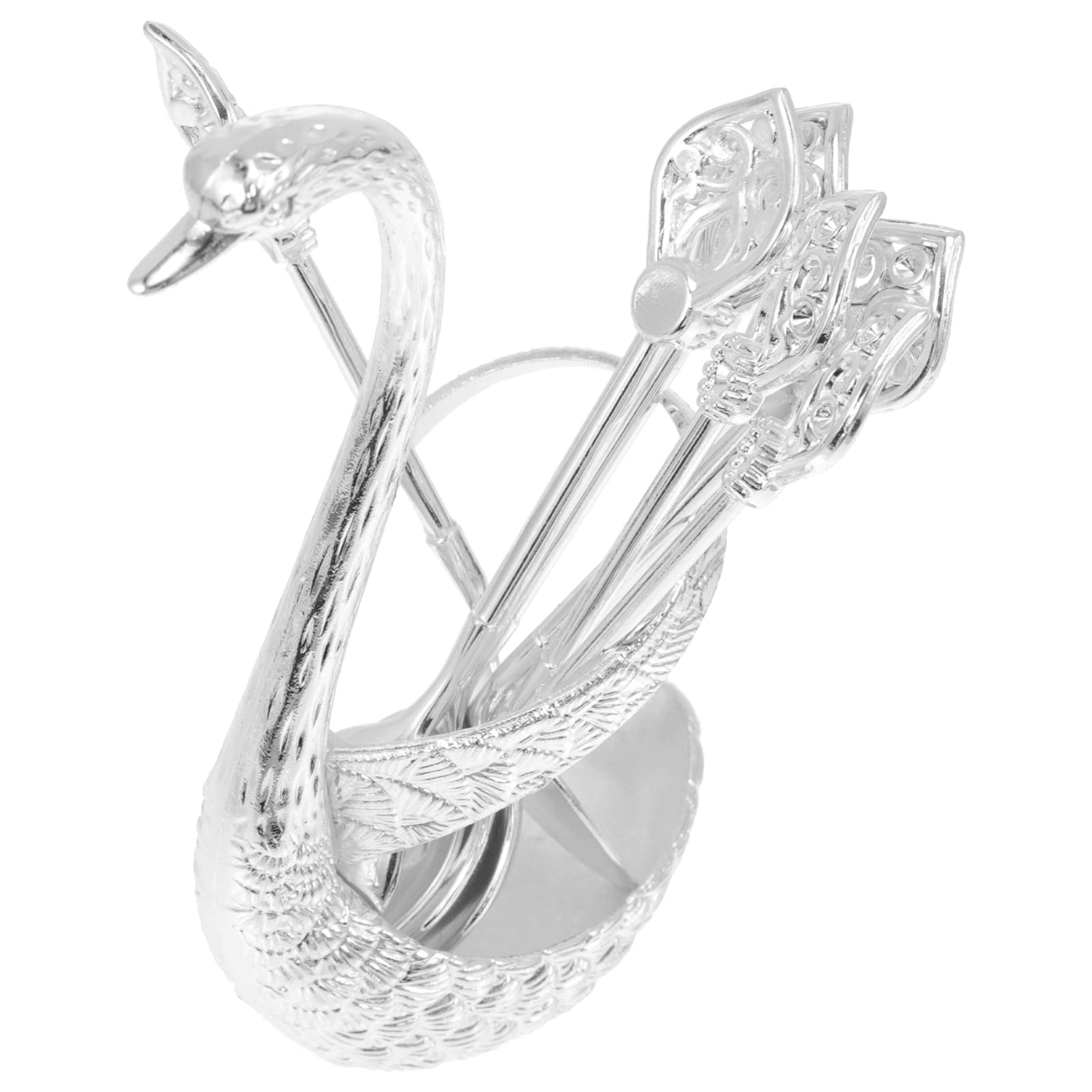 Premium Swan-Shaped Dessert Flatware Set - 6-Piece Zinc Alloy Forks & Spoons with Elegant Holder - Silver Luxury Tableware for Wedding, Party, Tea Time & Home Decor