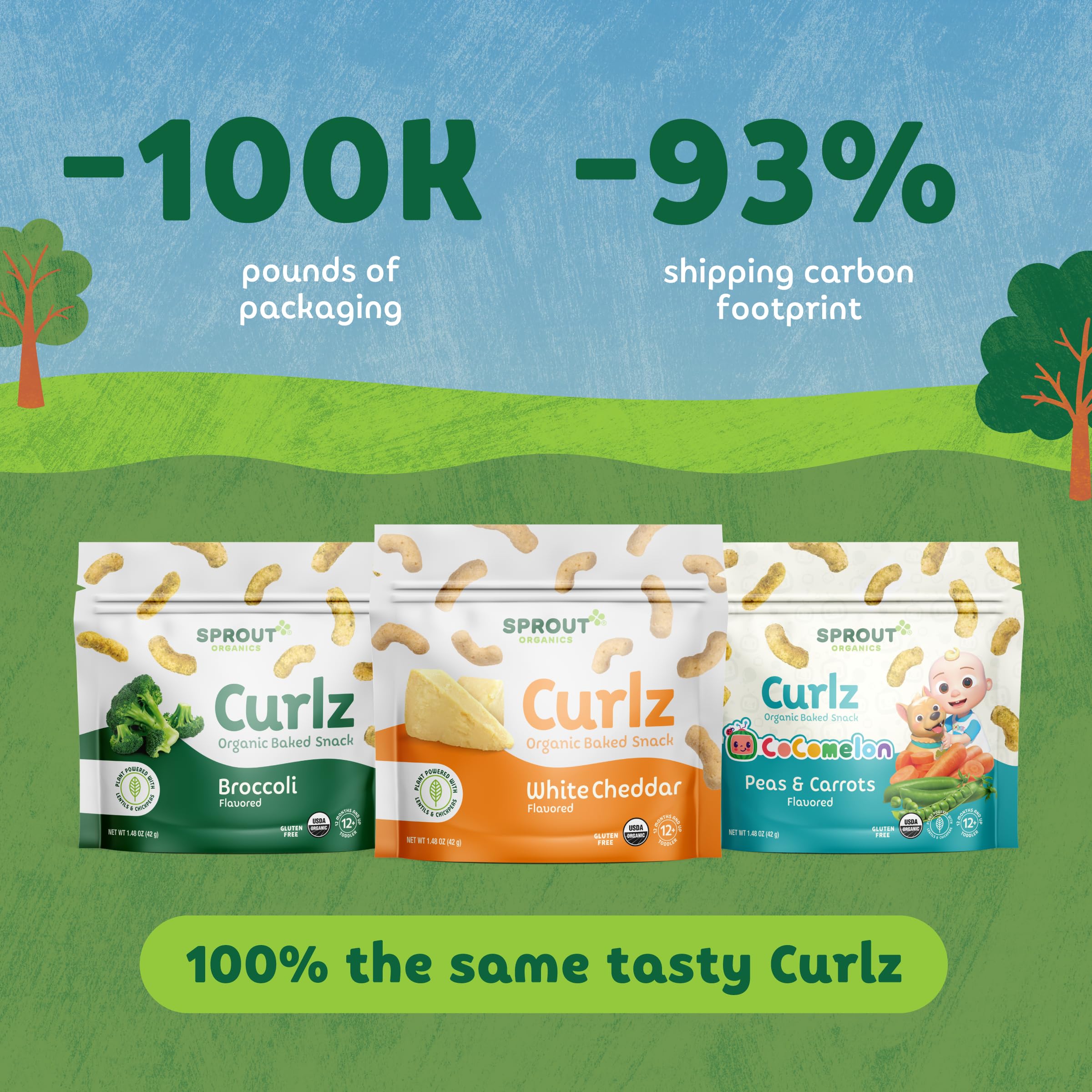 Organic Sprout Baby Food - Stage 4 Toddler Snacks with Broccoli Plant Power Curlz, 1.48oz (6 Pack) | Healthy Snack for Growing Kids | Perfect for On-the-Go, Lunchboxes & Daycare