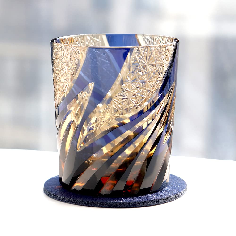 Premium Japanese Style Hand-Cut Crystal Glass Tumbler - Old Fashioned Whiskey Glass for Cold Drinks, Cocktails & Barware - Perfect for Home Bars, Gifts & Entertaining