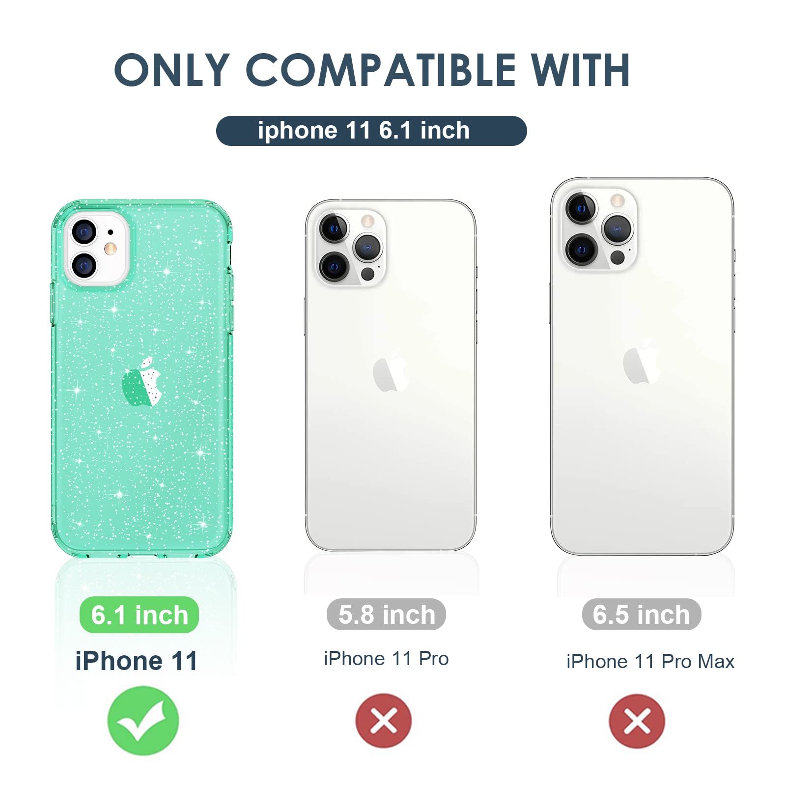 Hython Glitter Case for iPhone 11 - Sparkly Clear Bling Shockproof Protective Phone Cover | Cute Anti-Scratch Slim TPU Case for Women & Girls (Green Glitter) | Perfect for Everyday Use, Parties & Gifts