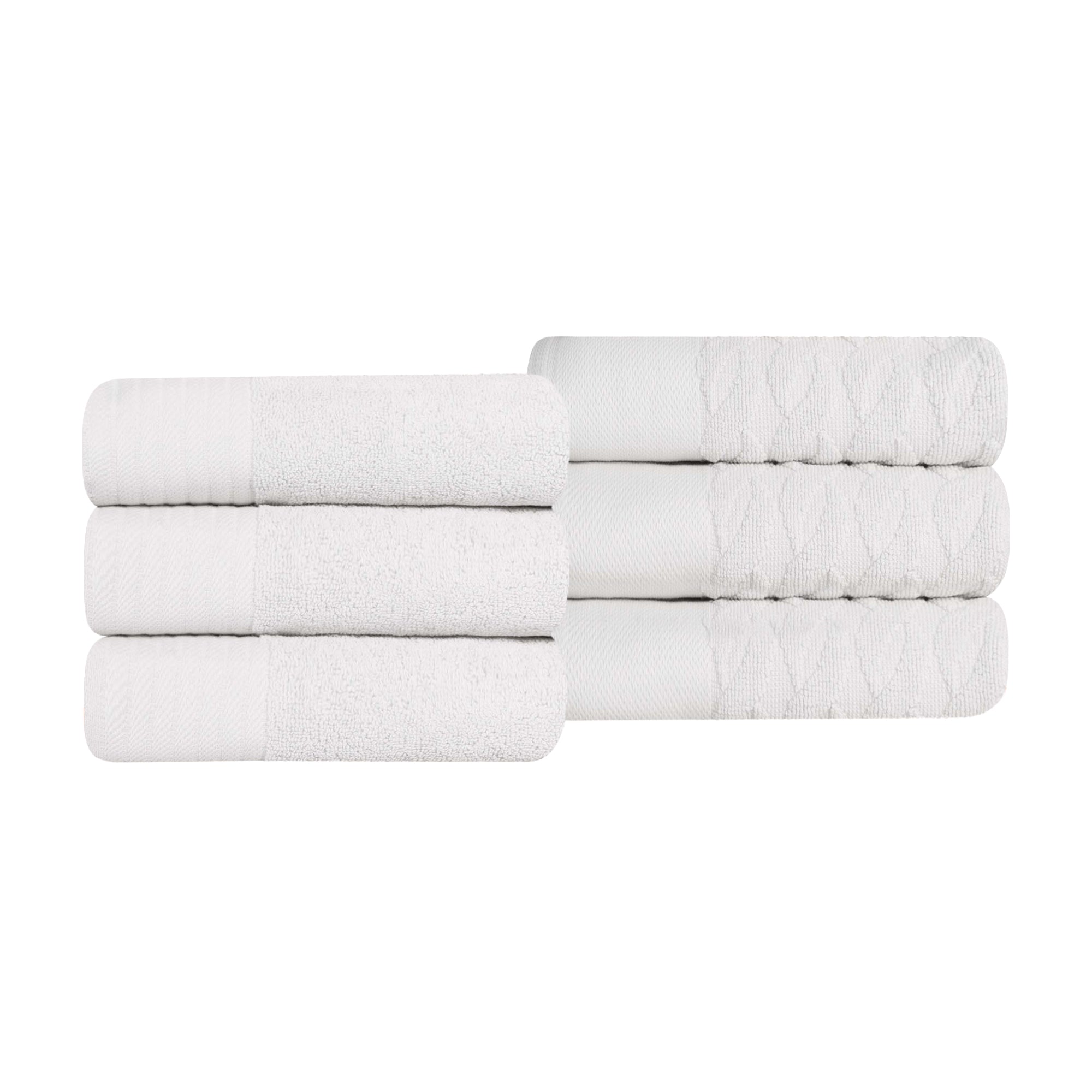 Premium 6-Piece Turkish Cotton Jacquard Herringbone & Solid Hand Towel Set - Soft Bath & Kitchen Towels for Spa, Guest Bathroom & Luxury Home Decor