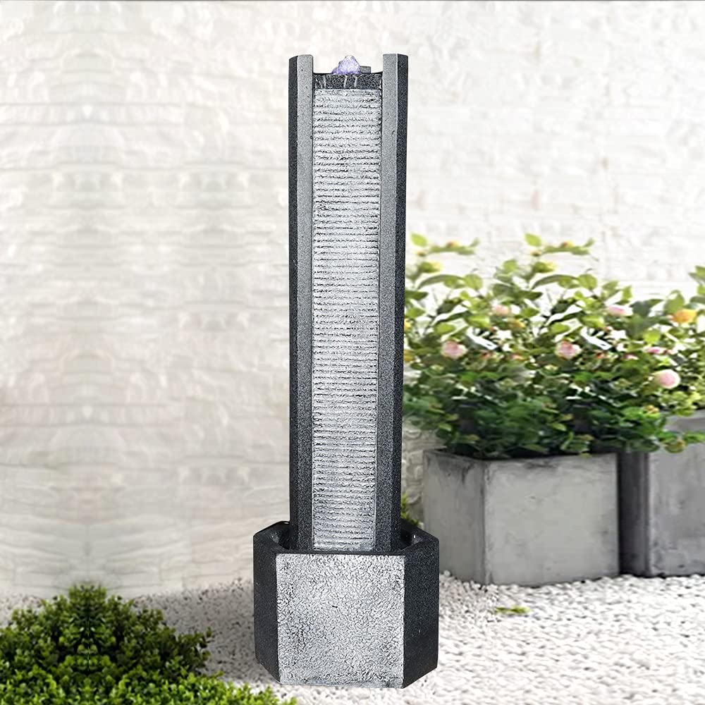 Naturefalls LED Triangular Prism Floor Fountain - Modern Indoor/Outdoor Waterfall Decor for Living Room, Patio, Deck | Relaxing Zen Garden & Home Office Decor (Gray)