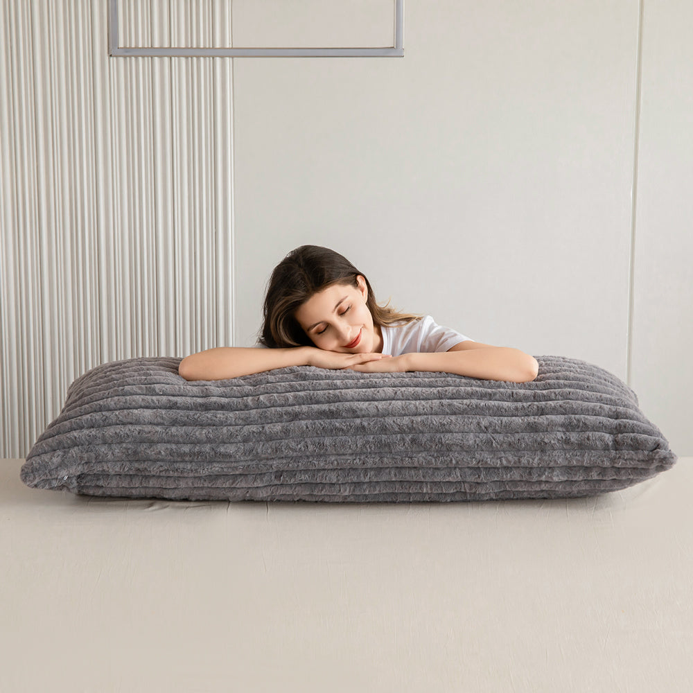 MAXYOYO Ultra Soft Striped Faux Fur Body Pillow for Adults - 20x54 Inch Grey Large Hugging Pillow - Perfect for Sleeping, Lounging & Pregnancy Support