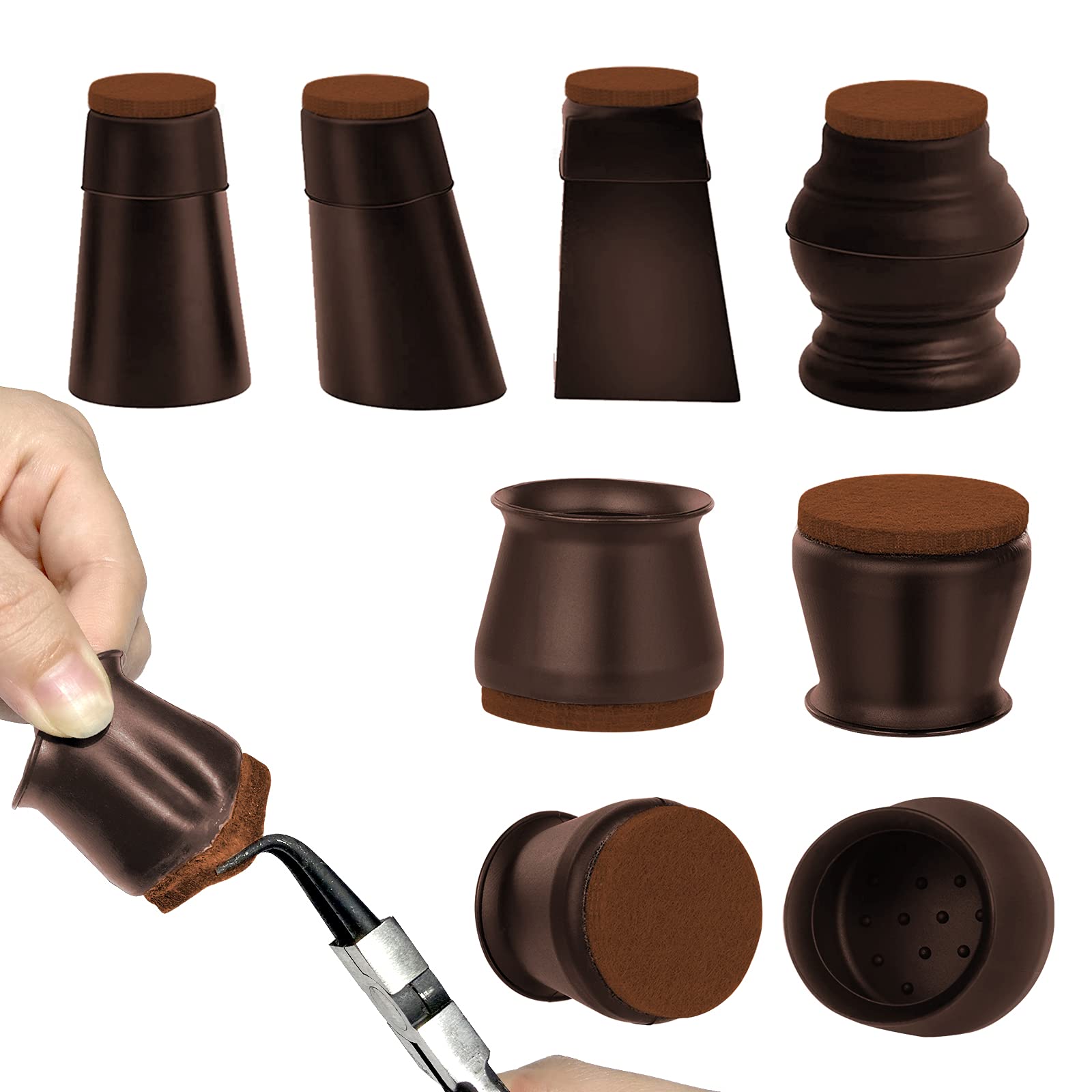 16 Pack Brown Silicone Chair Leg Floor Protectors with 5mm Felt Pads - Fits Round & Square Furniture Legs (0.78'' to 1.57'') - Scratch Proof Floor Guards for Hardwood Floors - Perfect for Dining Chairs, Office Furniture & Home Decor