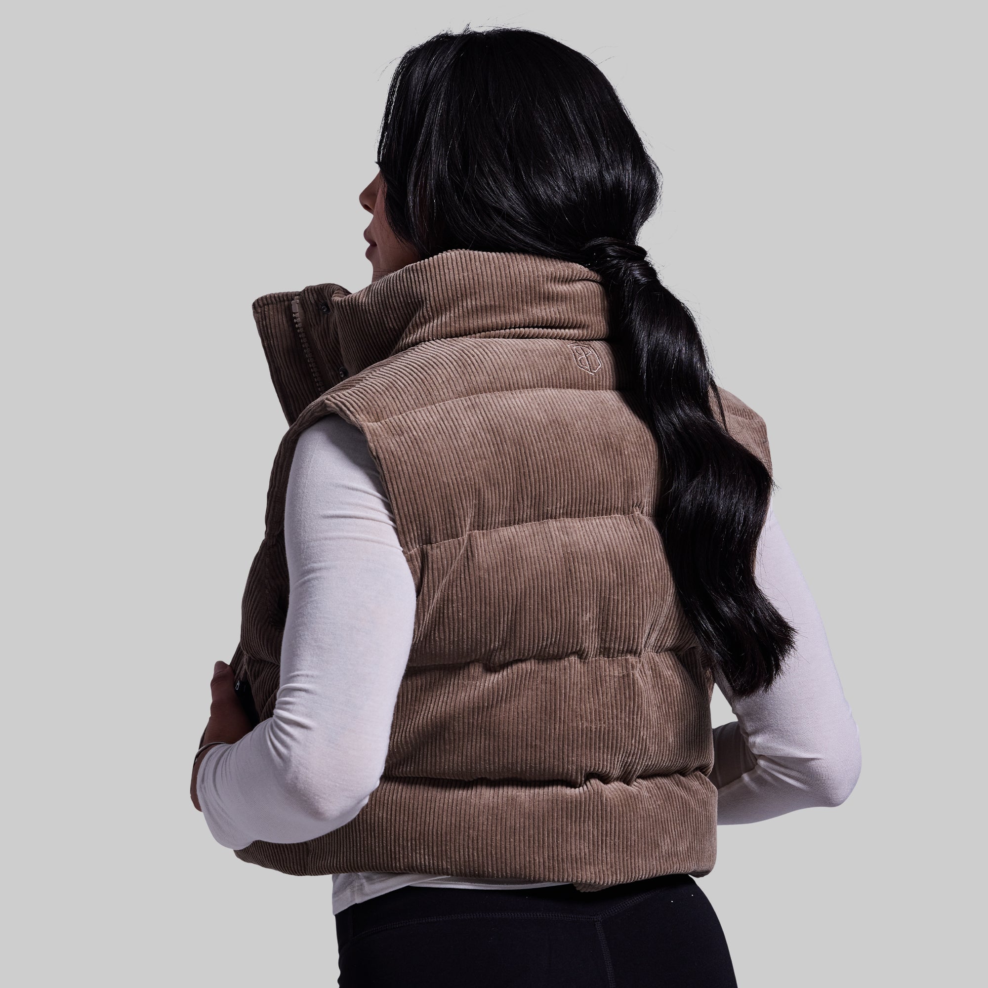 Fireside Cropped Corduroy Puffer Vest for Women - Winter Warm Fleece Lined Jacket (Elephant Gray) - Perfect for Outdoor Hiking, Camping & Casual Streetwear Fashion