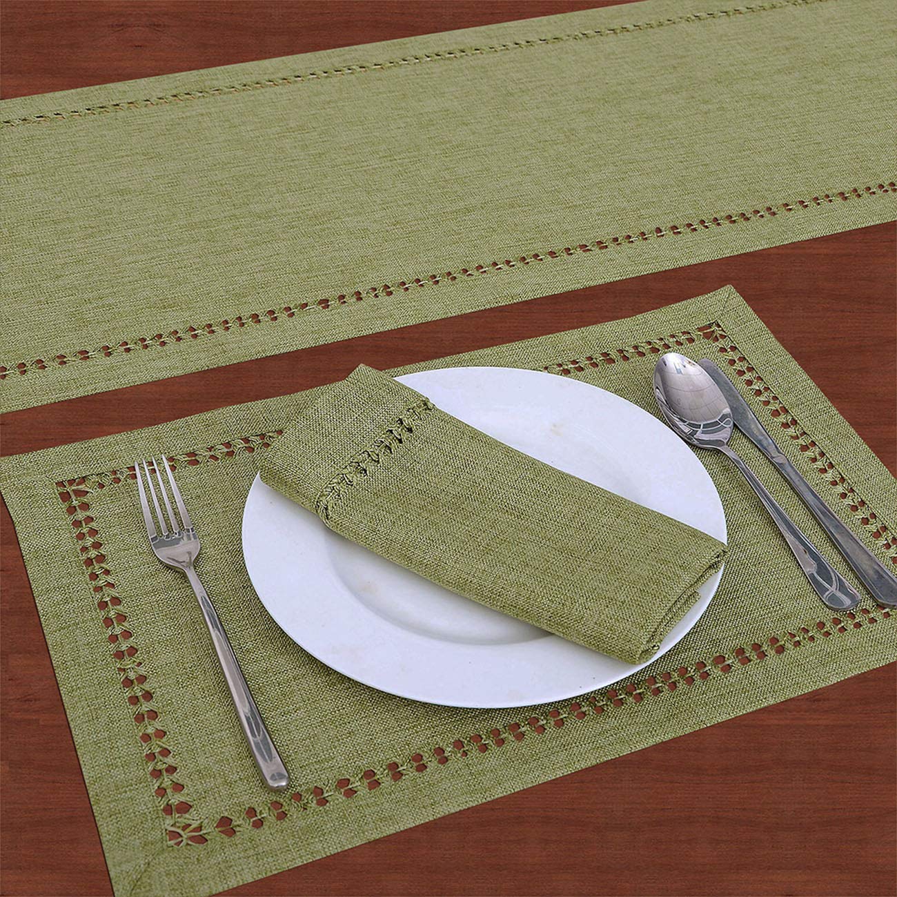 Handmade Solid Sage Green Dining Table Runner - Double-Hemstitched Dresser Scarf 14x36 Inches - Elegant Table Decor for Weddings, Holidays & Home Dining