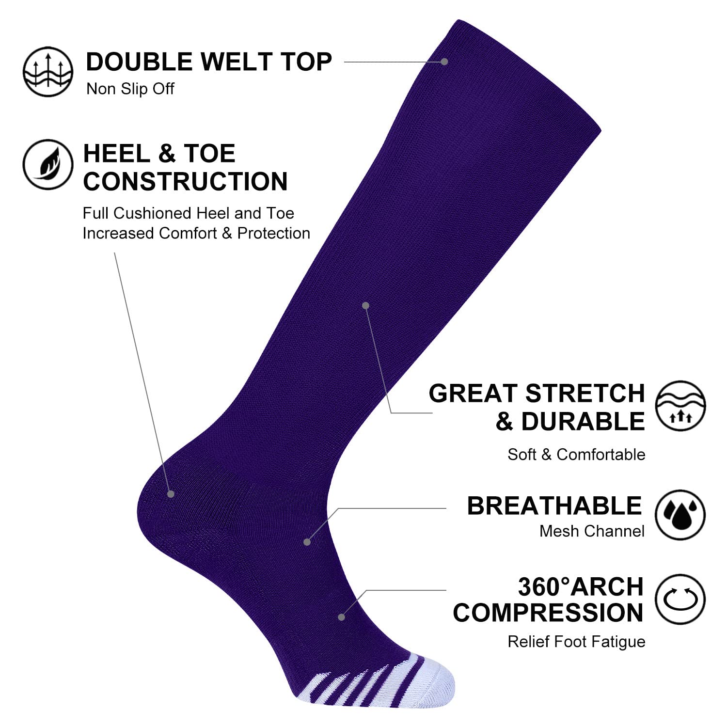 FITRELL 2/3 Pack Baseball Soccer Softball Socks for Kids Youth Men & Women - Over-the-Calf Knee High Athletic Socks (Multiple Colors) - Perfect for Sports, Training & Casual Wear