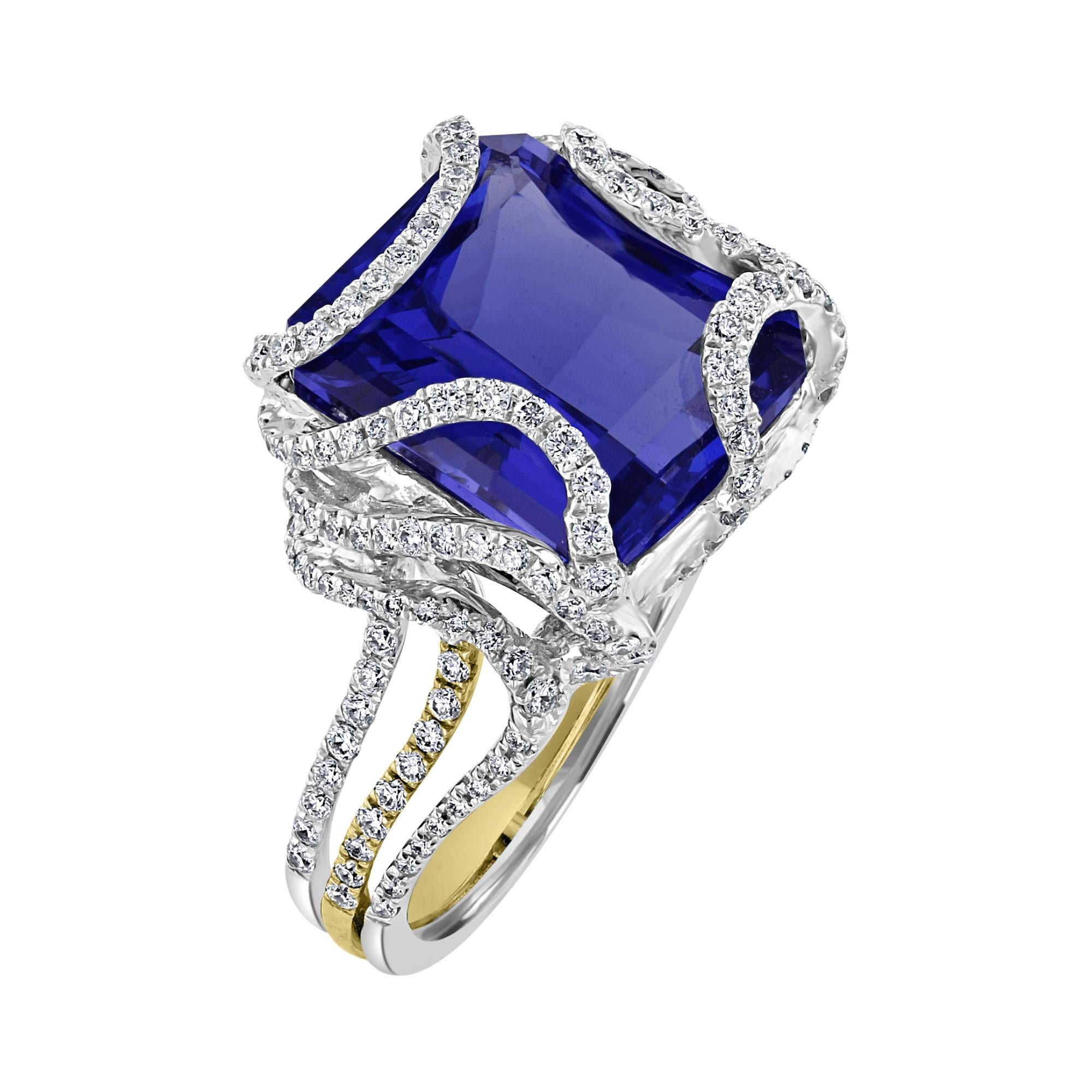7.60 CT Tanzanite & 1.02 CTW Diamond Bypass Freeform Ring for Women | Elegant Handmade Jewelry Gift for Anniversary, Engagement & Special Occasions