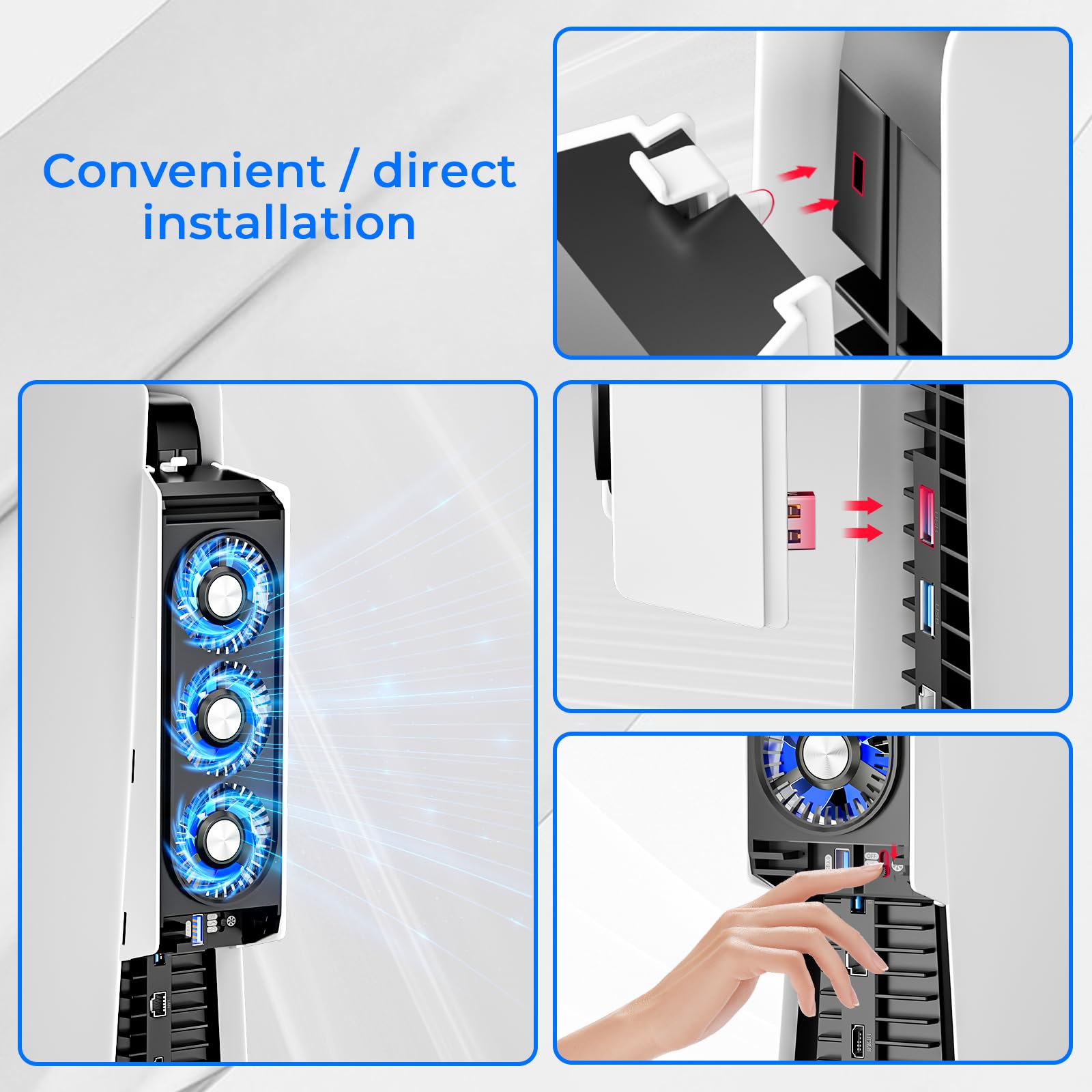 PS5 Cooling Fan with LED Lights - Ultra Quiet & Efficient Cooling System for PlayStation 5 (Digital & Disc Edition) - Dual Speed USB 3.0 Cooling Fan - Perfect for Gaming Marathons & Preventing Overheating (Not Compatible with PS5 Slim/PS5 Pro)