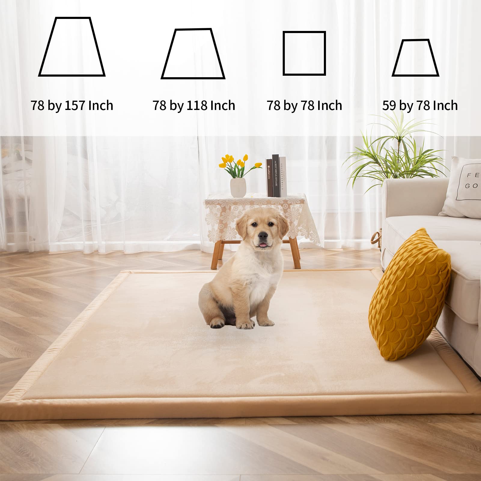MAXYOYO Baby Play Mat - Soft Coral Velvet Thick Japanese Tatami Rug with Non-Slip Backing, Beige | Perfect for Nursery, Playroom & Kids' Floor Activities