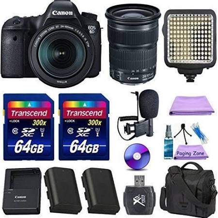 Canon EOS 6D Full Frame DSLR Camera with EF 24-105mm f/3.5-5.6 IS STM Lens Kit - Includes Extra Battery, 64GB SD Card, Deluxe Camera Case & LED Light - Perfect for Professional Photography, Travel & Vlogging
