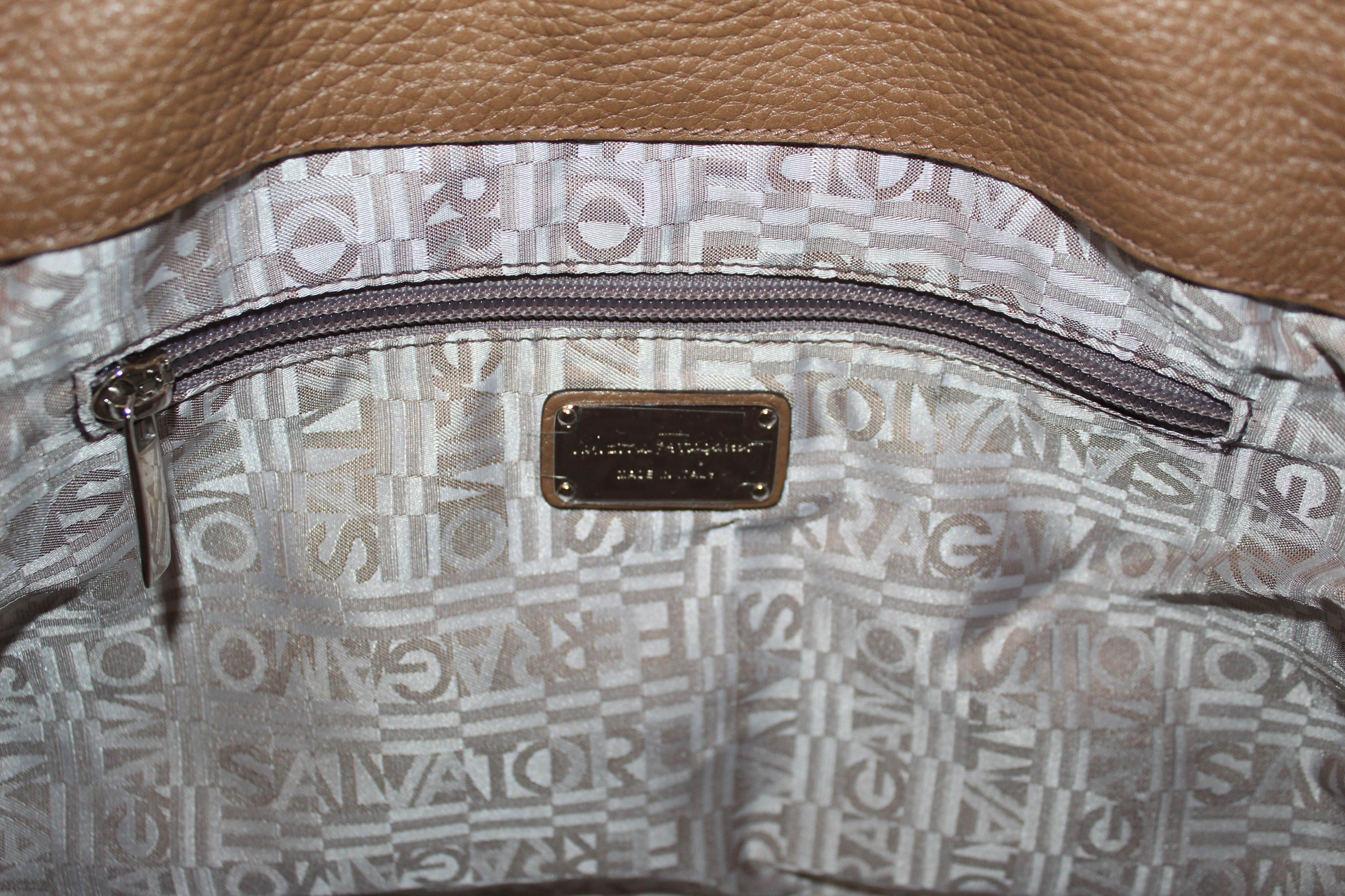 Authentic Salvatore Ferragamo Brown Calfskin Leather Hobo Handbag for Women | Luxury Designer Shoulder Bag | Perfect for Work, Travel & Evening Events