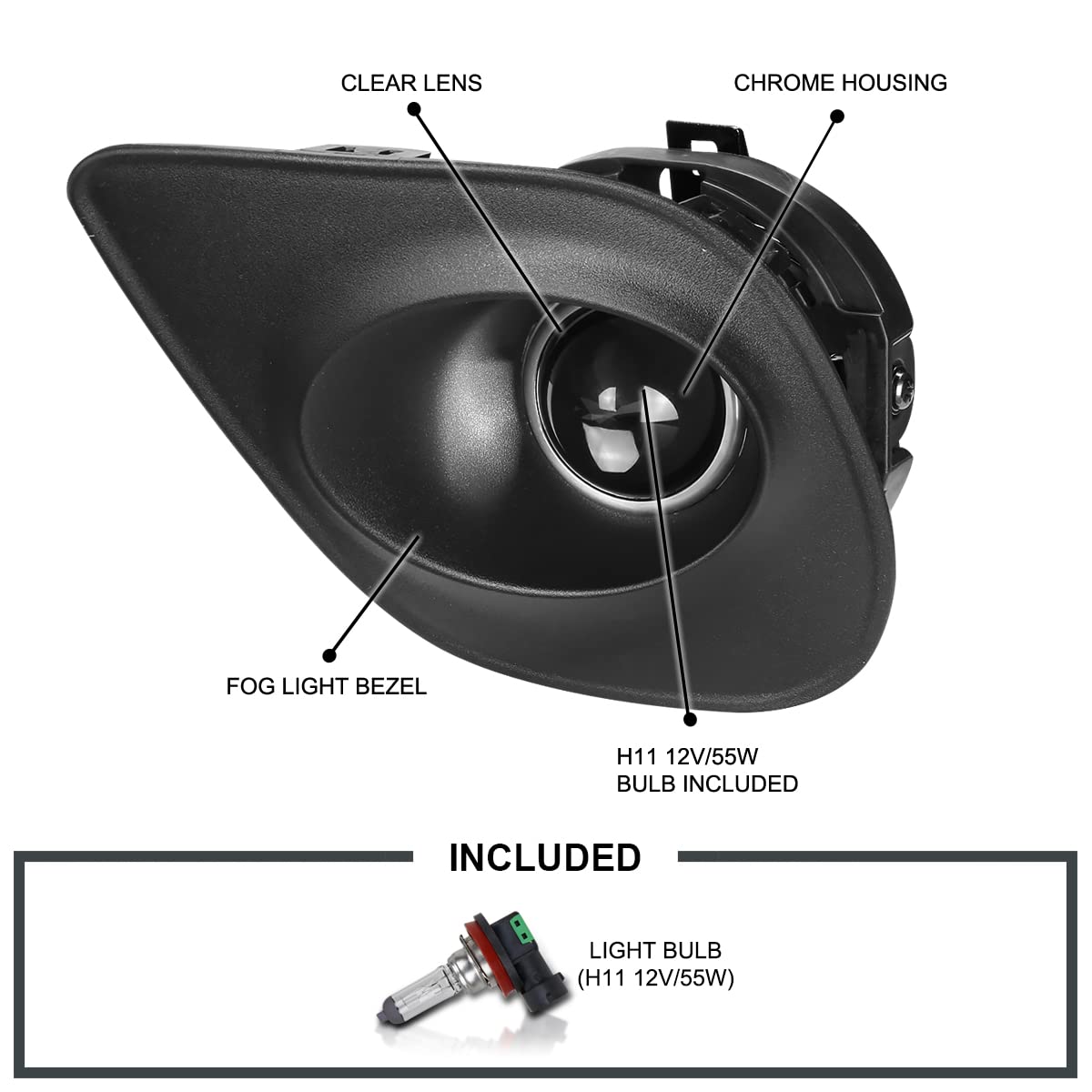 Spec-D Tuning Chrome Fog Lights with H11 Bulbs - Compatible with 2015-2020 Dodge Charger (Pair) | Durable LED Fog Lamp Assembly for Enhanced Night Driving Safety & Style