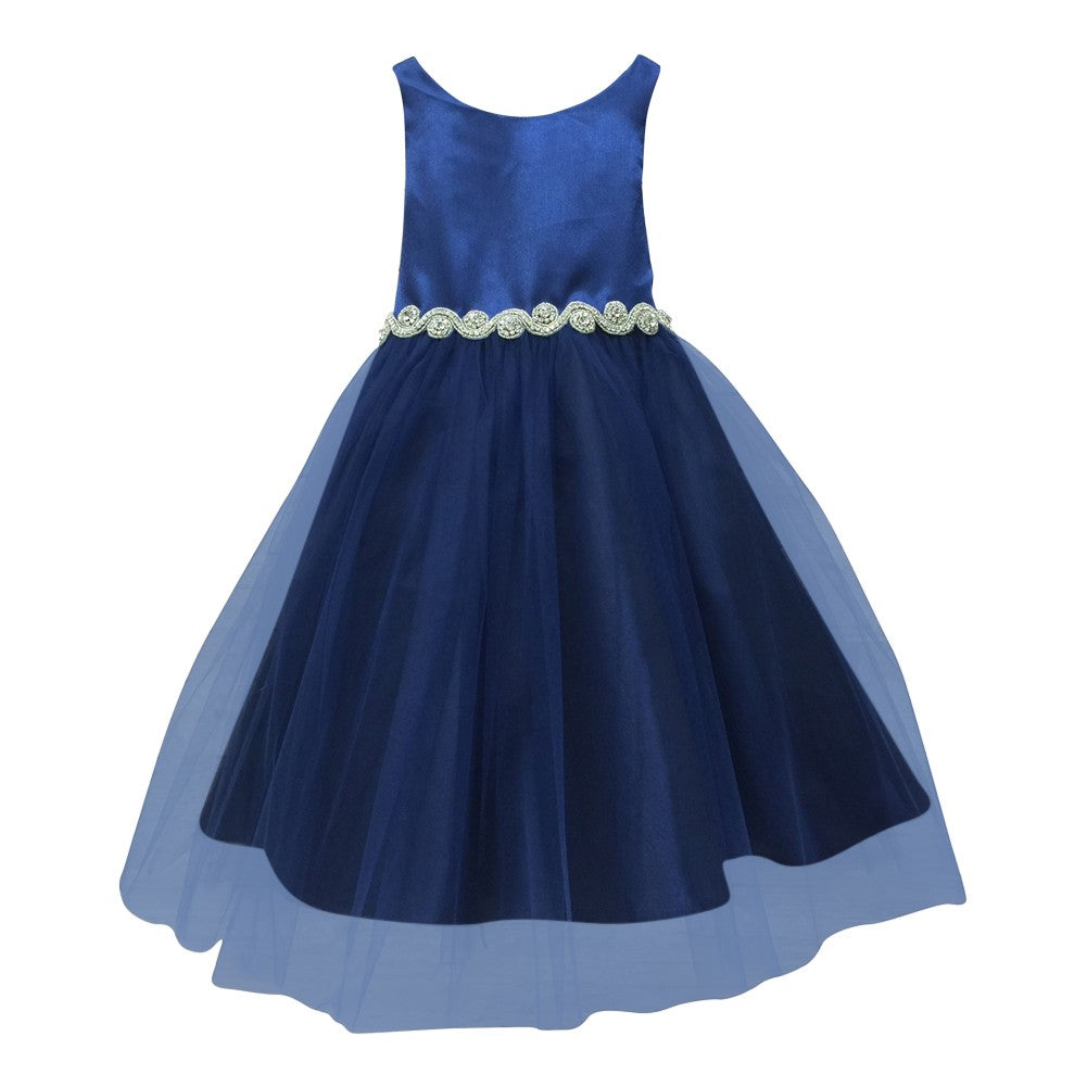 Royal Blue Satin Rhinestone Tulle Party Dress for Girls Size 8-12 | Formal Occasion, Birthday, Pageant, Special Events