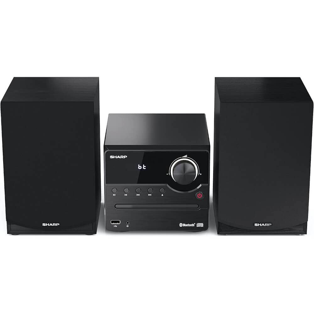 Sharp XL-B512 Wireless Bluetooth CD Player with Wood Speaker System - Audio Streaming, USB Port, MP3 Playback, FM Stereo Tuner, Aux Input (Black Oak) | Perfect for Home Entertainment & Music Lovers