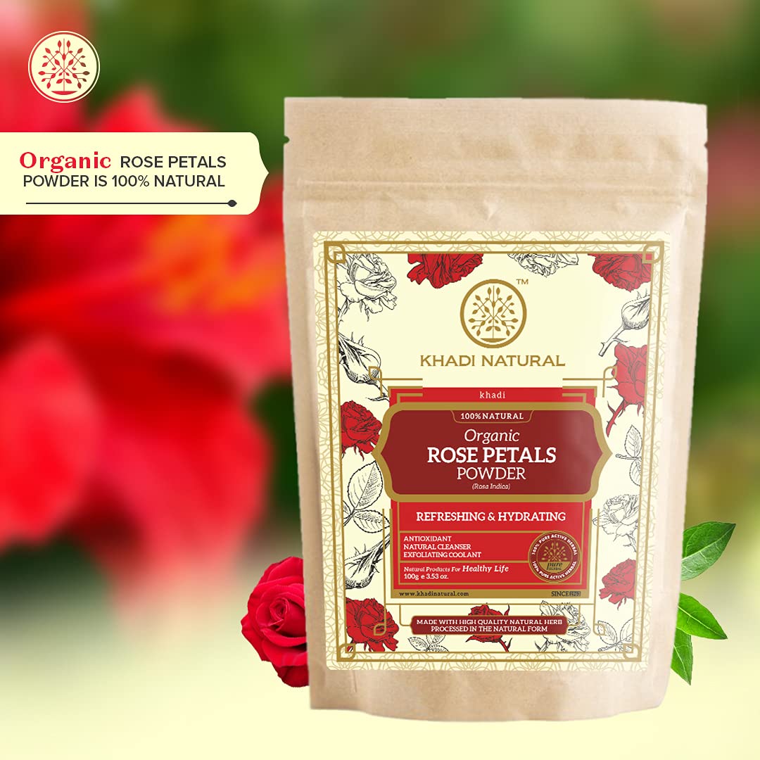 KHADI NATURAL Organic Rose Petals Powder - 2 Pack (200g Total) | 100% Pure for Skincare, Hair Care & DIY Beauty Recipes