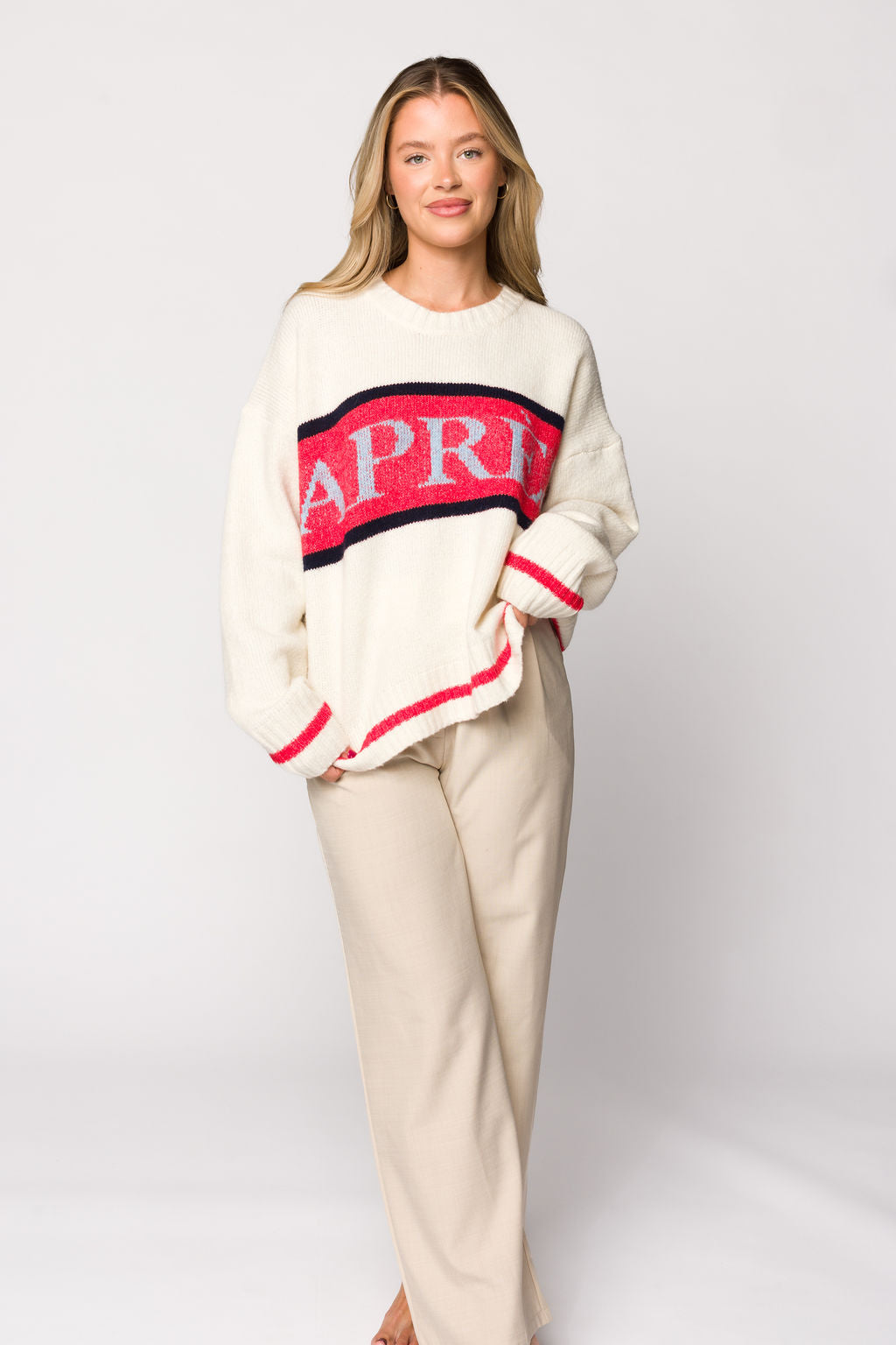 Apres Pullover Sweater Top for Women - Soft Cream Knit Sweater | Casual Winter Warm Pullover | Perfect for Office, Date Night & Cozy Weekends