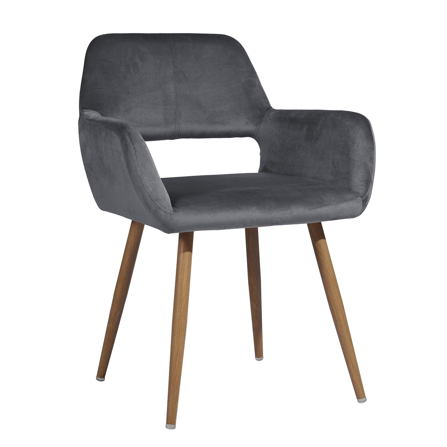 Mid-Century Modern Gray Velvet Accent Chair - Upholstered Armchair with Open Back for Living Room, Bedroom, or Office - Stylish & Comfortable Seating for Home Decor