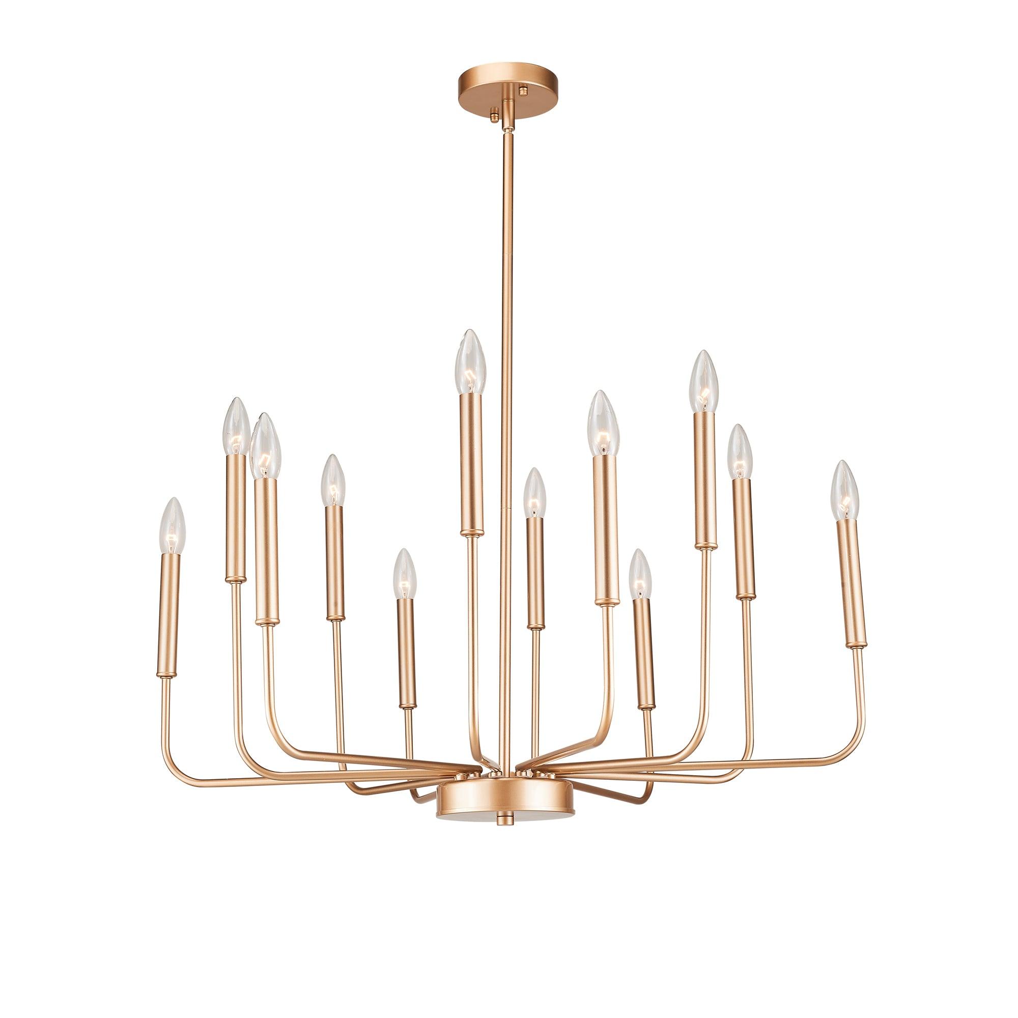 12-Light Modern Gold Farmhouse Iron Chandelier with Adjustable Height - E12 Bulb Classic Candle Hanging Pendant Light Fixture for Living Room, Dining Room, Kitchen Island, Bedroom & Foyer - Rustic Elegant Ceiling Lighting for Home Decor