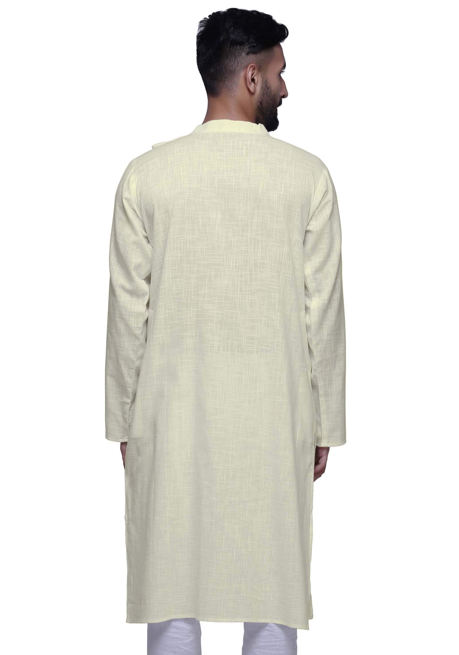 Atasi Men's Solid Satin Slub Long Sleeve Kurta Shirt - Elegant Traditional Wear for Weddings & Festivals