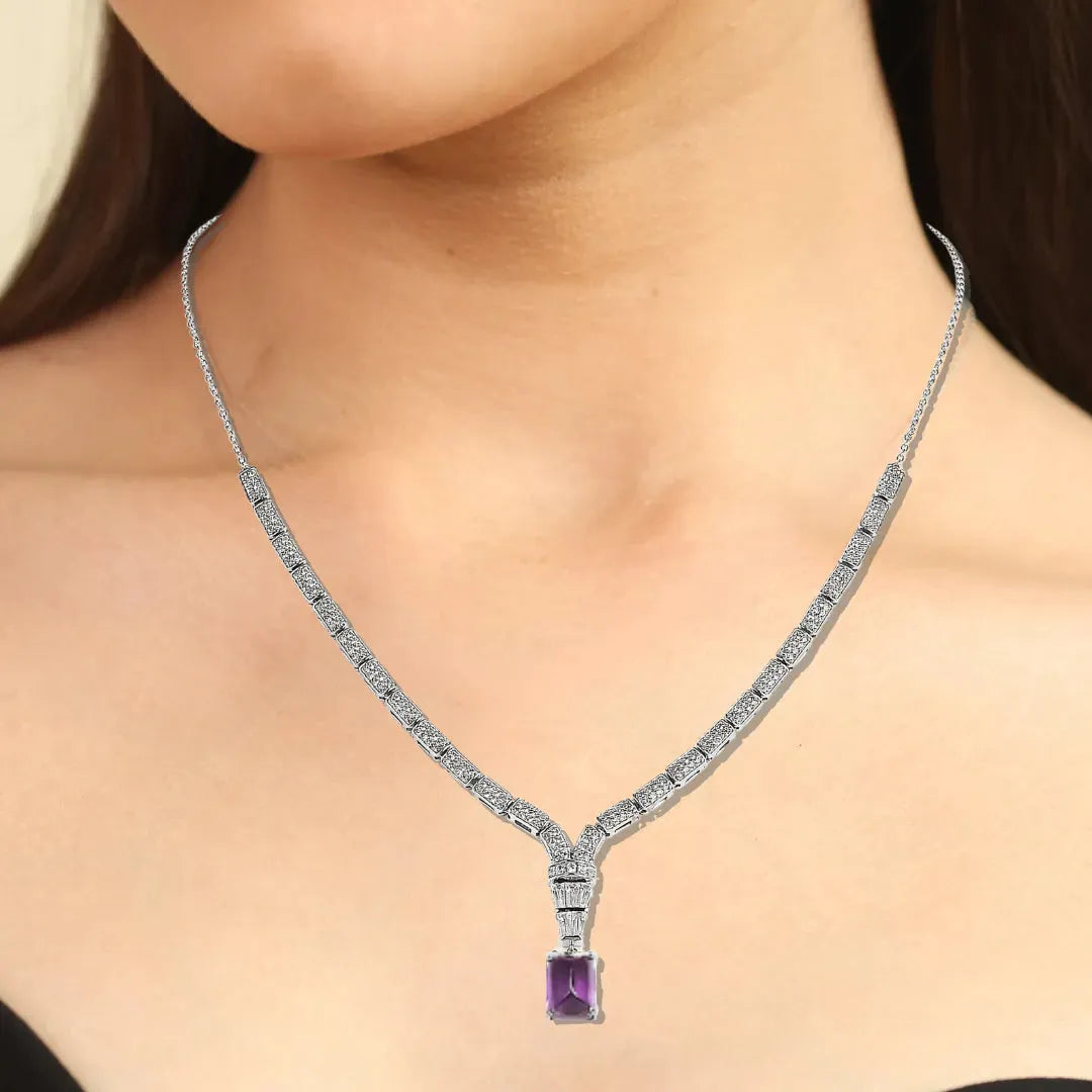 Elegant Natural Amethyst Art Deco Necklace | Vintage Purple Gemstone Jewelry for Women | Perfect for Evening Parties & Special Occasions