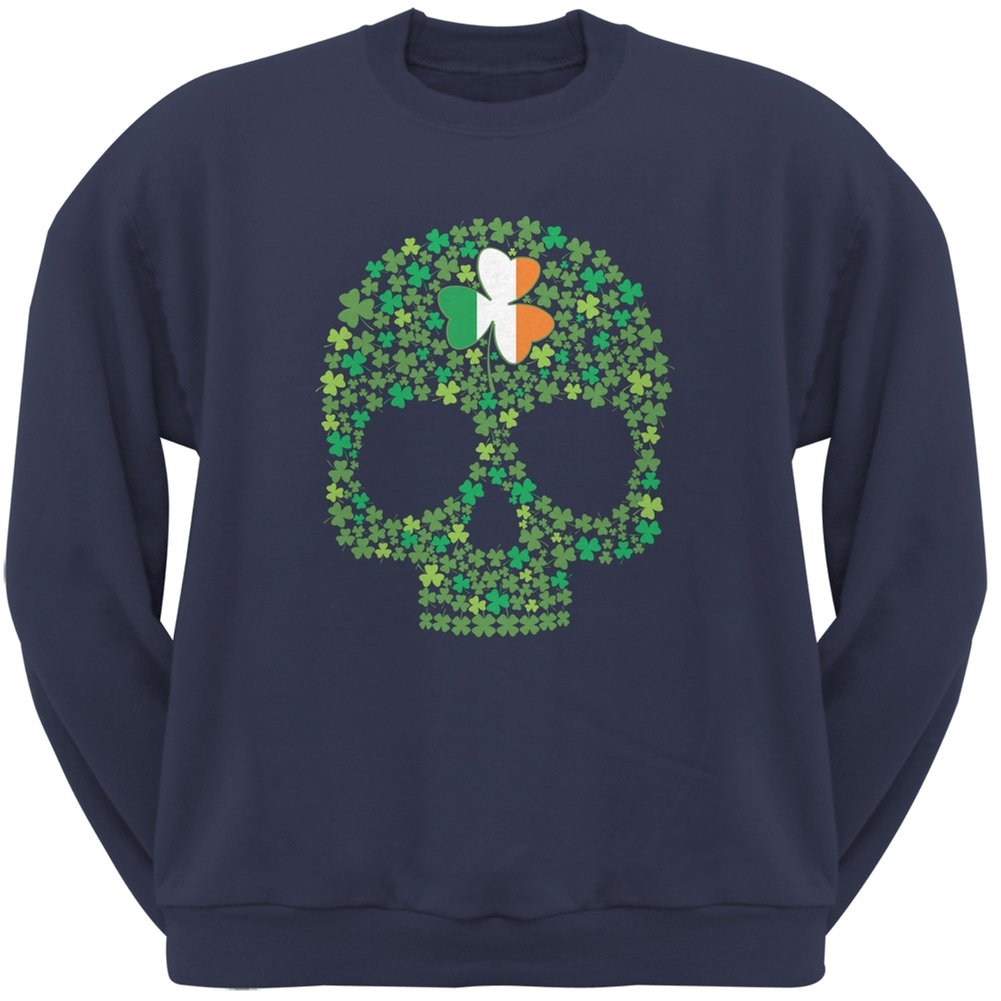 Old Glory St. Patrick's Day Shamrock Skull Navy Blue Adult Pullover Sweatshirt - Medium Size | Irish Pride Apparel for Pub Crawls & Festivals