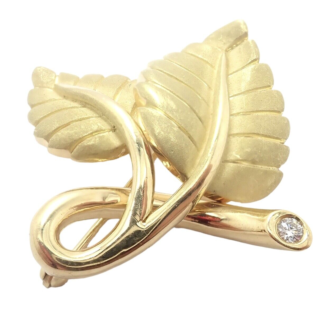 Tiffany & Co 18k Yellow Gold Diamond Leaf Pin Brooch 2003 - Elegant Jewelry for Women, Luxury Gift for Anniversary & Special Occasions, Perfect for Weddings & Formal Events