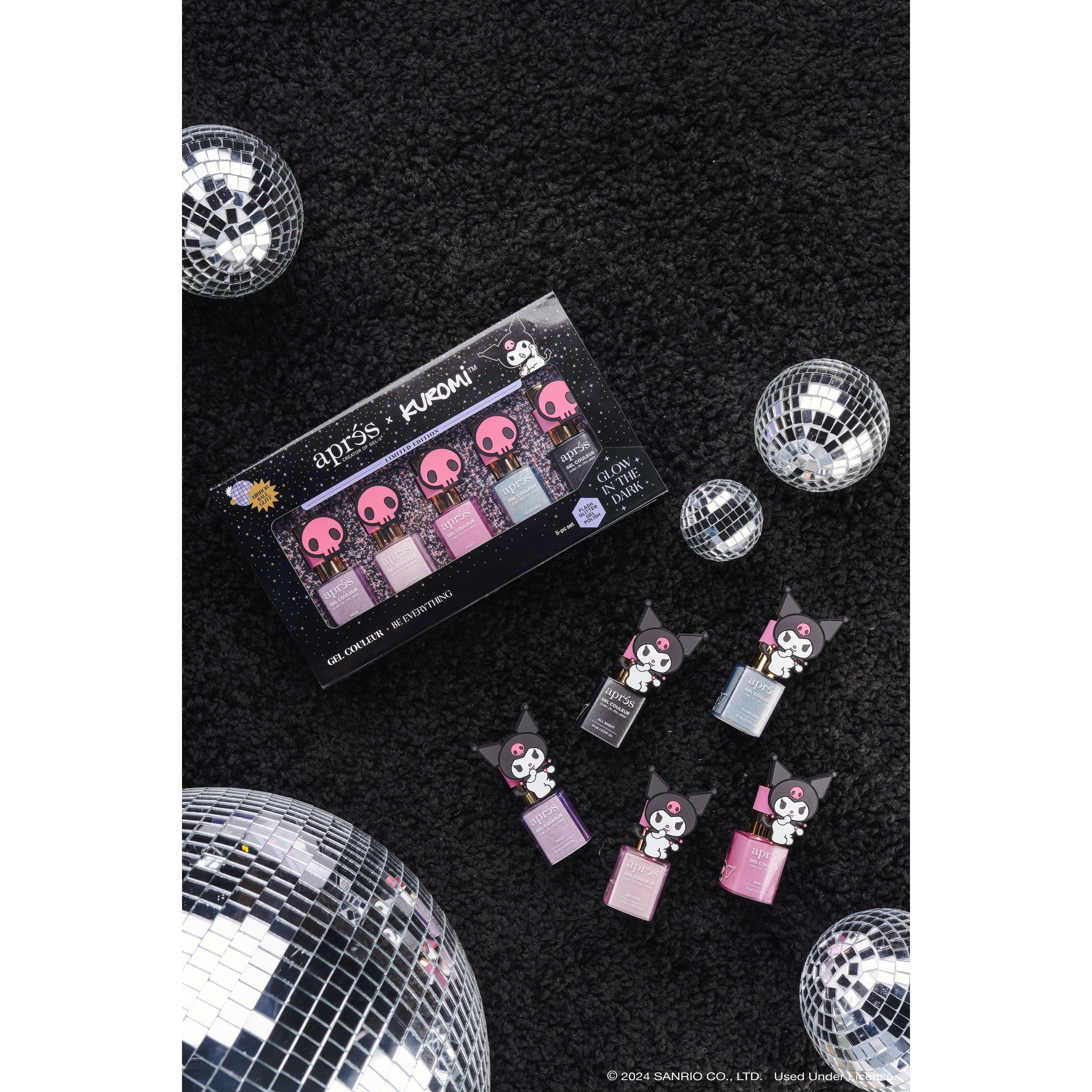 Apres Kuromi Naughty and Nice Flash Glitter Gel Nail Polish Set - Long Lasting UV Gel for Nail Art, Salon & DIY Manicure at Home