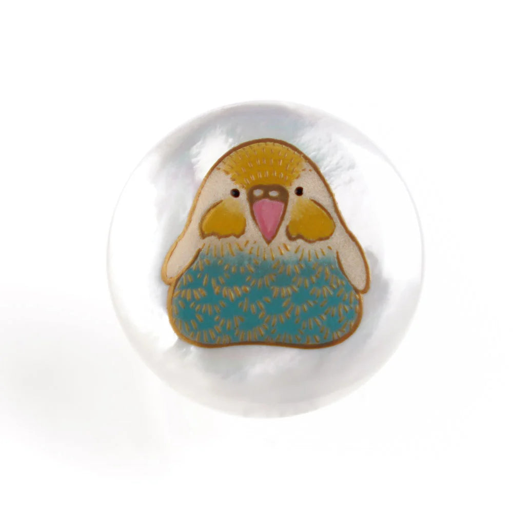 Exquisite Japanese Maki-e Urushi Lacquer Brooch with White South Sea Pearl Shell & Parakeet Design - Traditional Handcrafted Jewelry for Women, Gift for Special Occasions, Wedding, Party & Formal Events