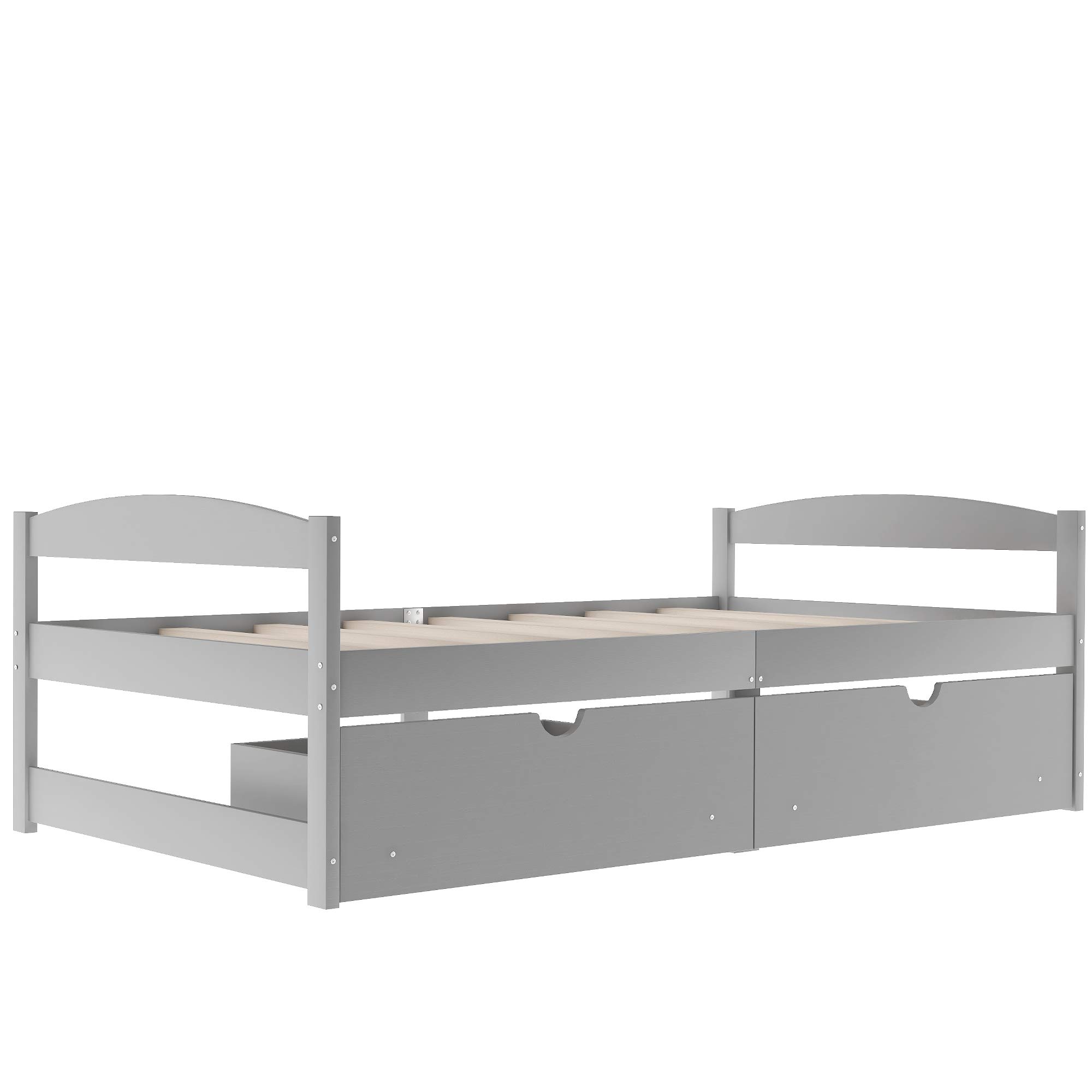 Wood Platform Bed with 2 Drawers - Twin Size Storage Bed with Wood Slat Support, No Box Spring Needed - Perfect for Small Bedrooms, Guest Rooms & Dormitories