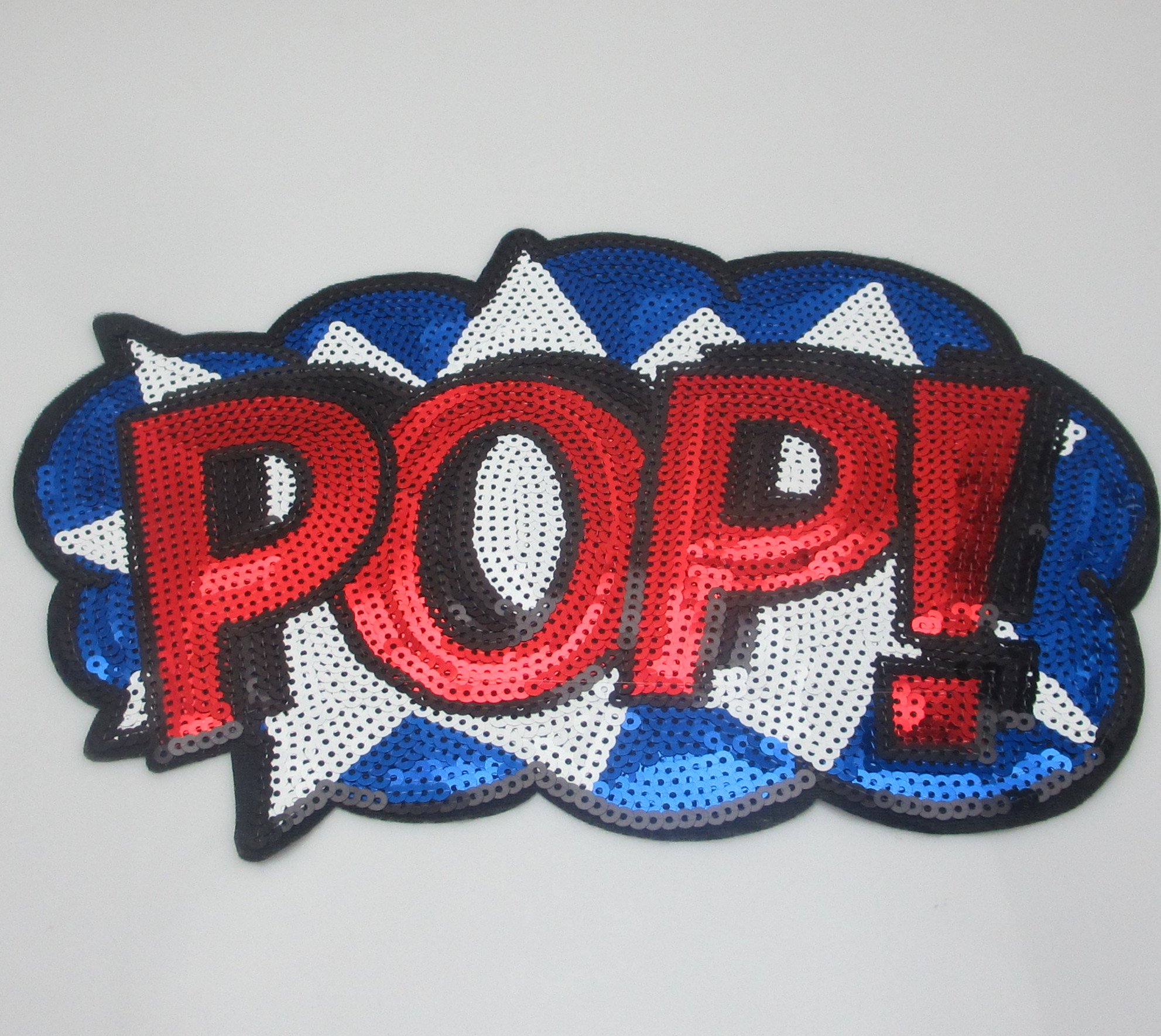 Big Letter POP Embroidered Patch with Sequins - DIY Sewing Applique for Clothes, Curtains, Bags - Home Wedding Party Decoration Accessories (Letter POP-2) - Perfect for DIY Crafts, Costume Embellishment, and Home Decor Projects