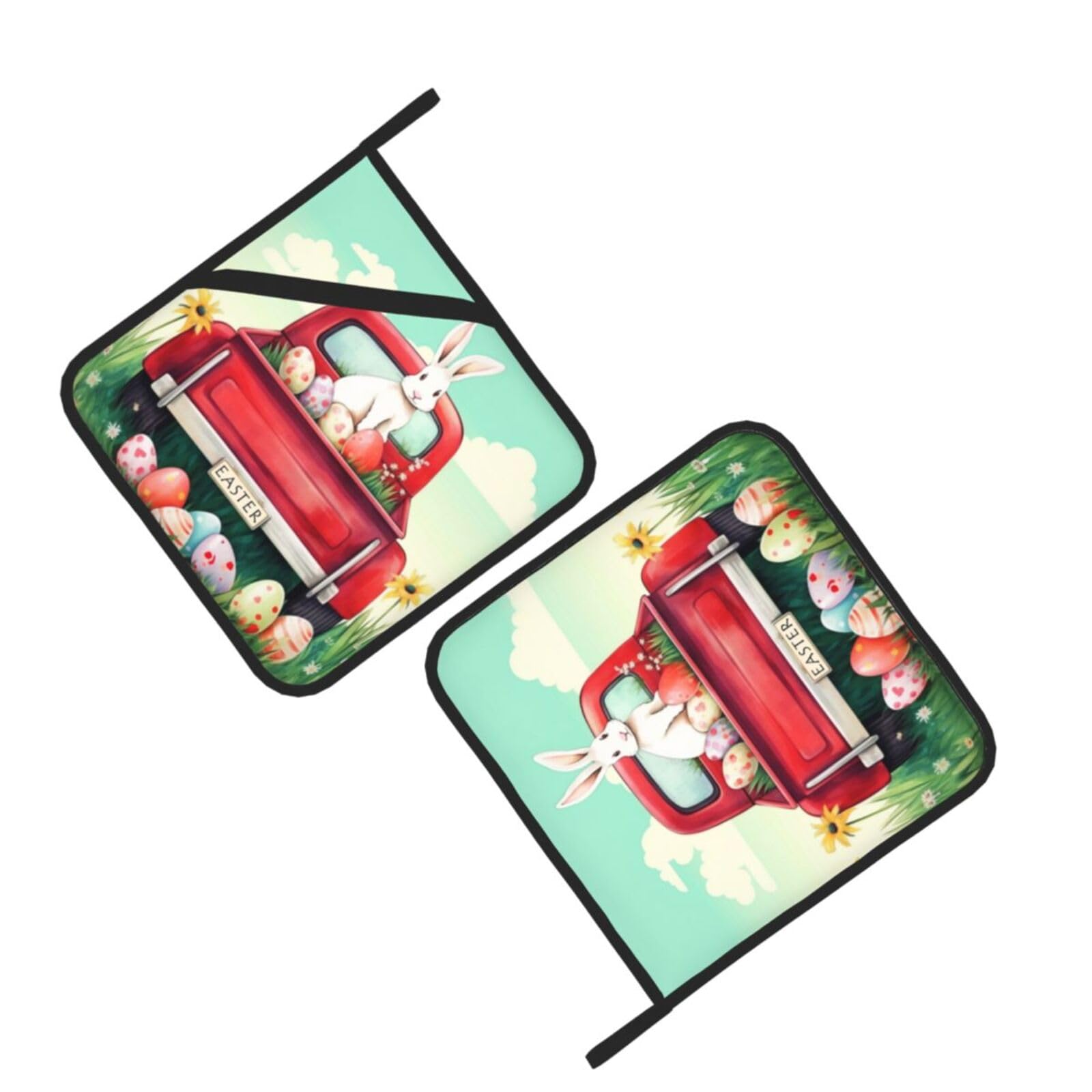 Easter Bunny Rabbit Red Truck Pot Holders Set of 2 - Heat Resistant Kitchen Hot Pads for Cooking, Baking, Grilling - Perfect for Easter Decor & Holiday Kitchen Gifts