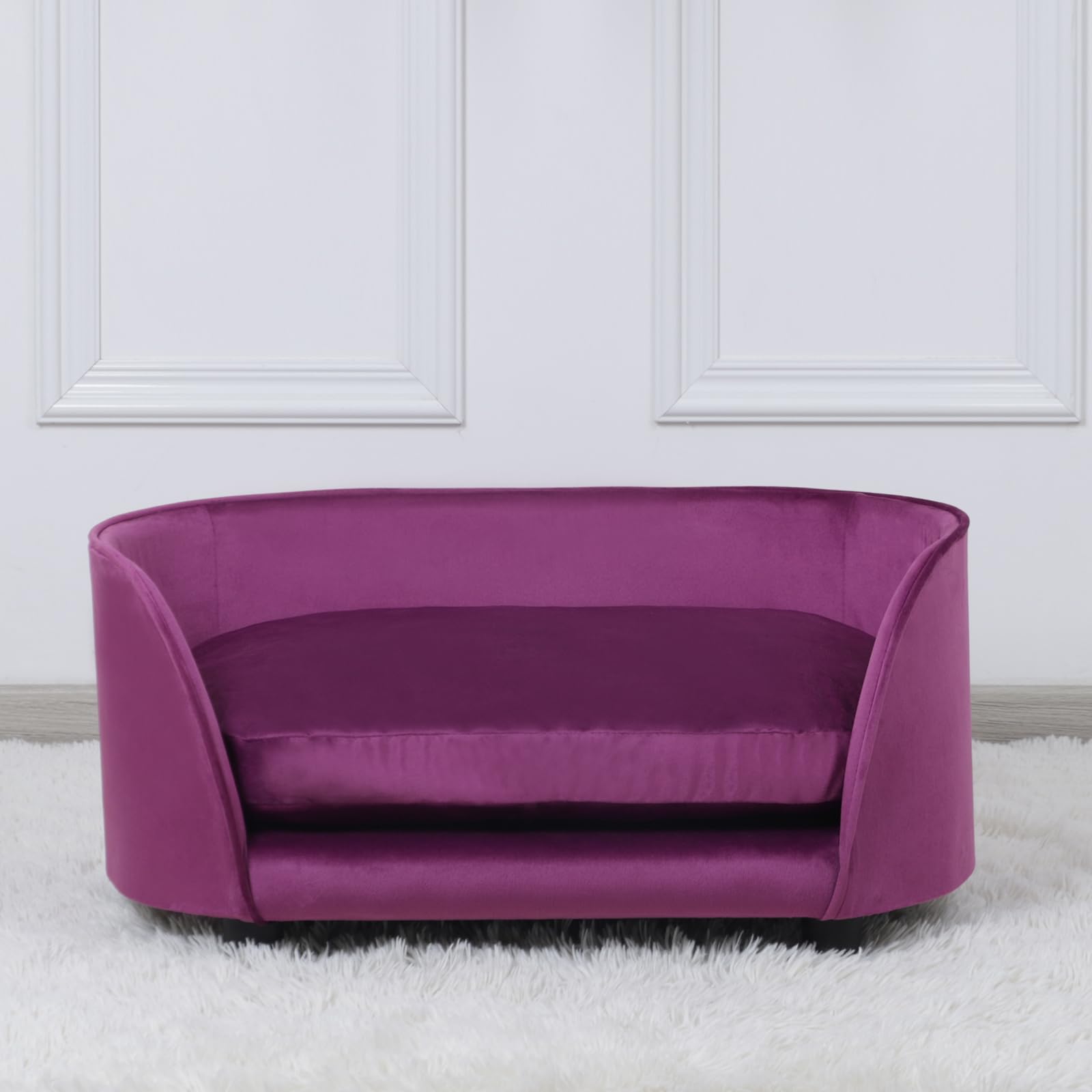 Premium Pet Sofa Bed for Small Dogs & Cats - Washable Velvet Cushion with Wooden Frame - Cozy Pet Couch for Puppies, Kittens & Small Pets (Purple) - Perfect for Living Room, Bedroom & Pet Napping Spaces
