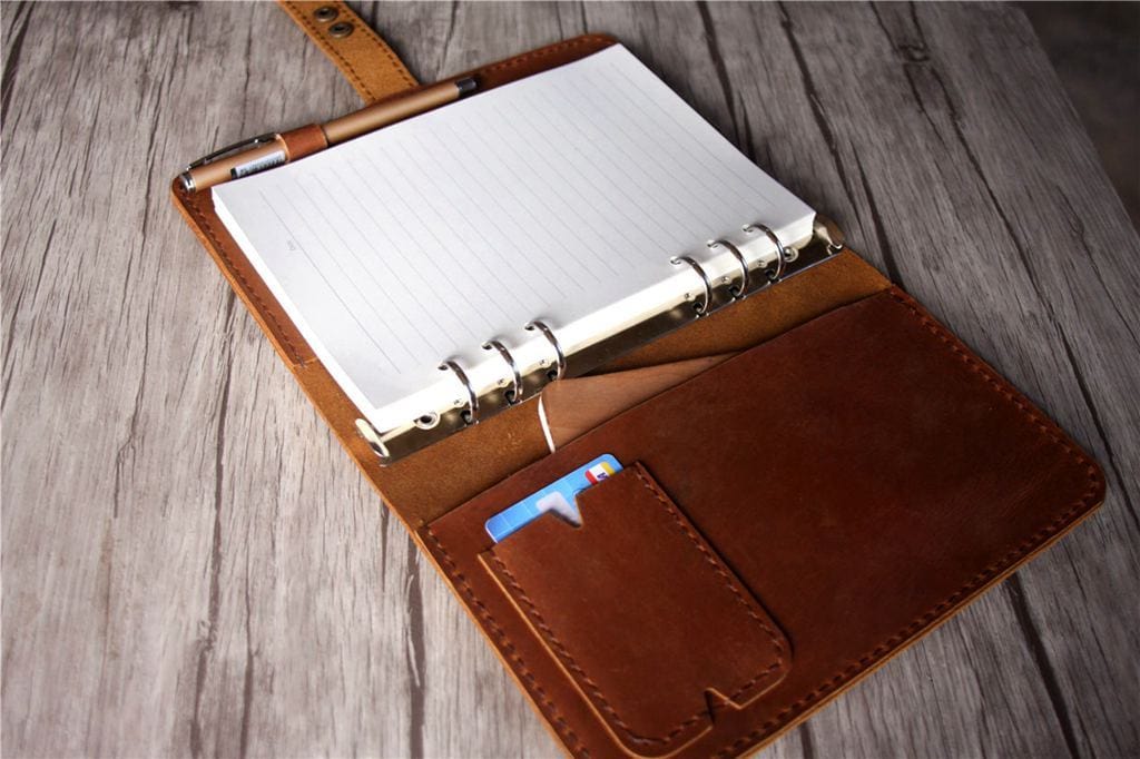 Premium Personalized Refillable Saddle Leather Ring Binder Notebook - Custom Name Journal for Office, School & Travel Organization