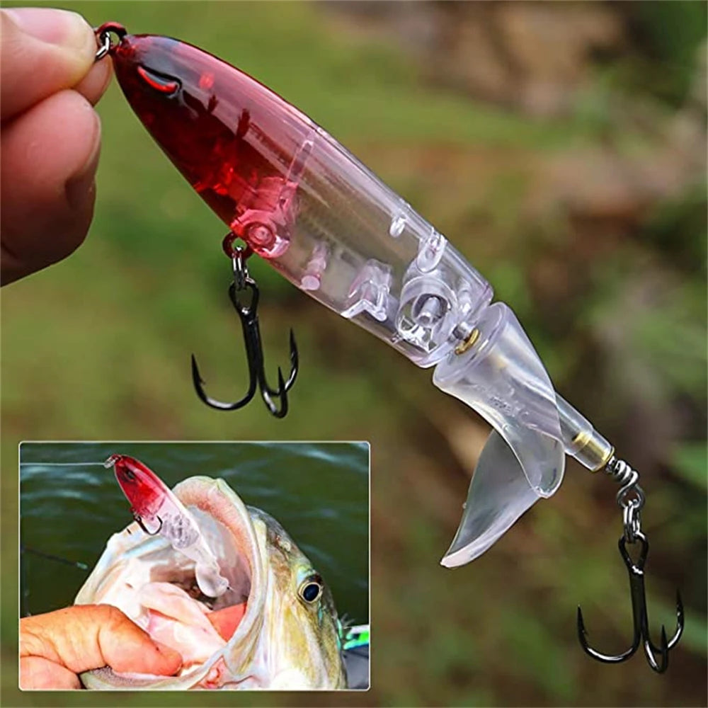 Whopper Popper Fishing Lure - Soft Rotating Tail Artificial Bait for Bass, Trout & Pike - Topwater Fishing Lures for Freshwater & Saltwater