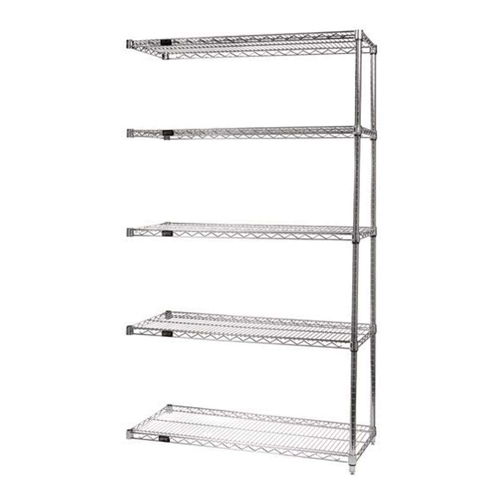 Quantum AD54-1842C-5 Heavy Duty Chrome Wire Shelving Storage Kit with 5 Shelves, 2 Posts & 10 S-Hooks | 600-800 lbs Capacity | 42