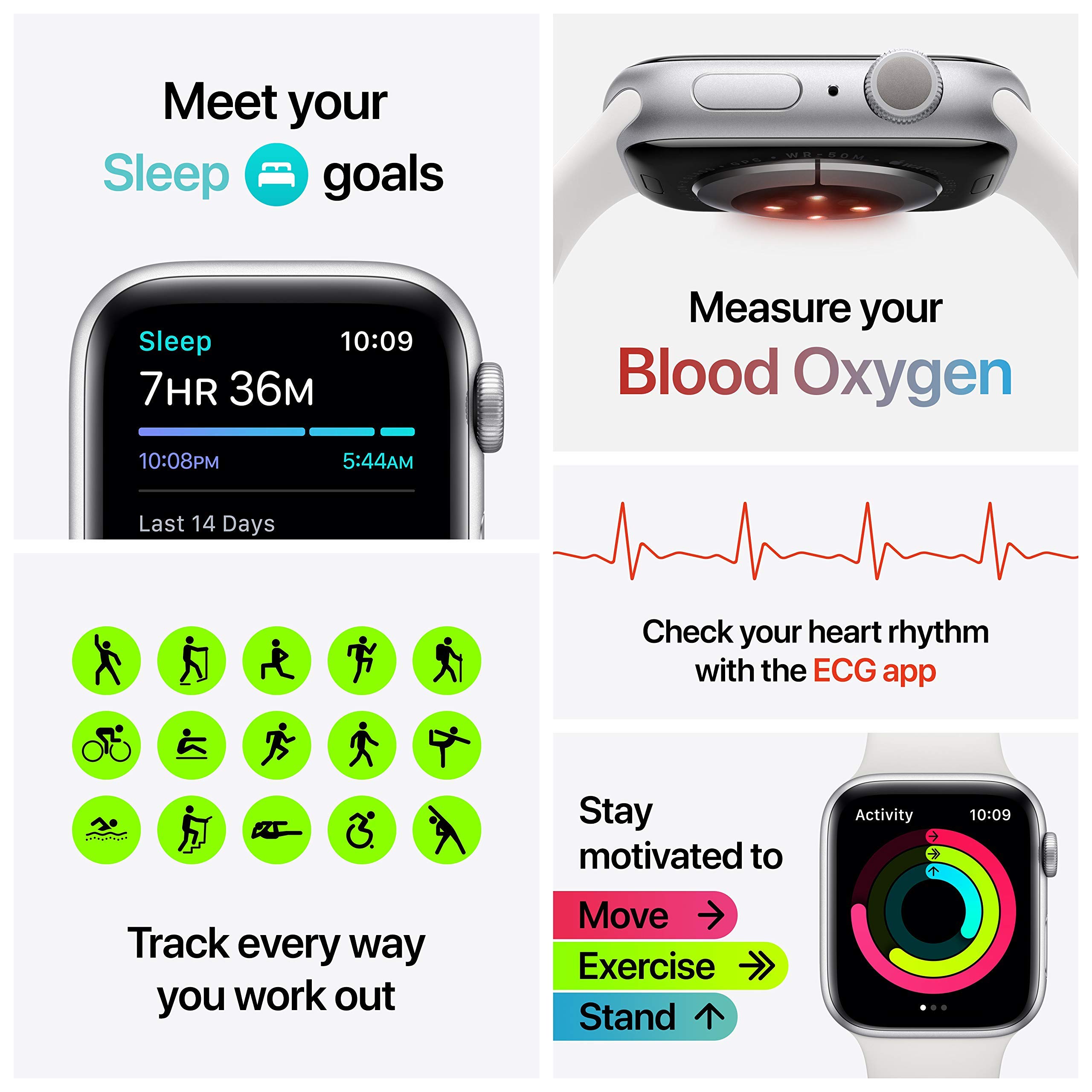 Apple Watch Series 6 GPS 44mm - Space Gray Aluminum Case with Black Sport Band (Renewed) | Smart Fitness Tracker with Heart Rate Monitor, Water Resistant for Swimming, Running & Workouts