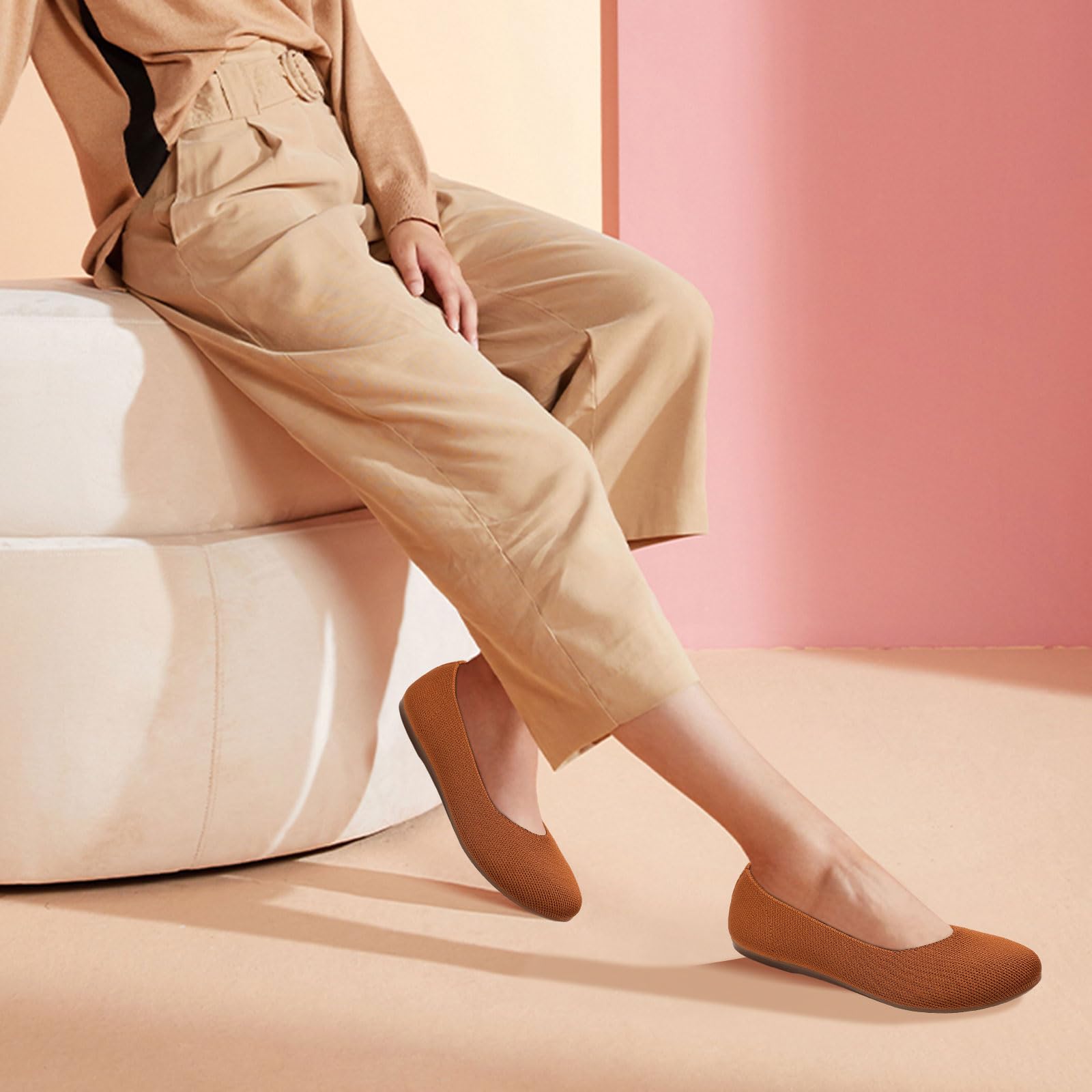 Women's Ballet Flats - Comfortable Knit Dress Shoes with Round Toe & Breathable Mesh - Perfect for Work, Office, Wedding & Casual Outfits