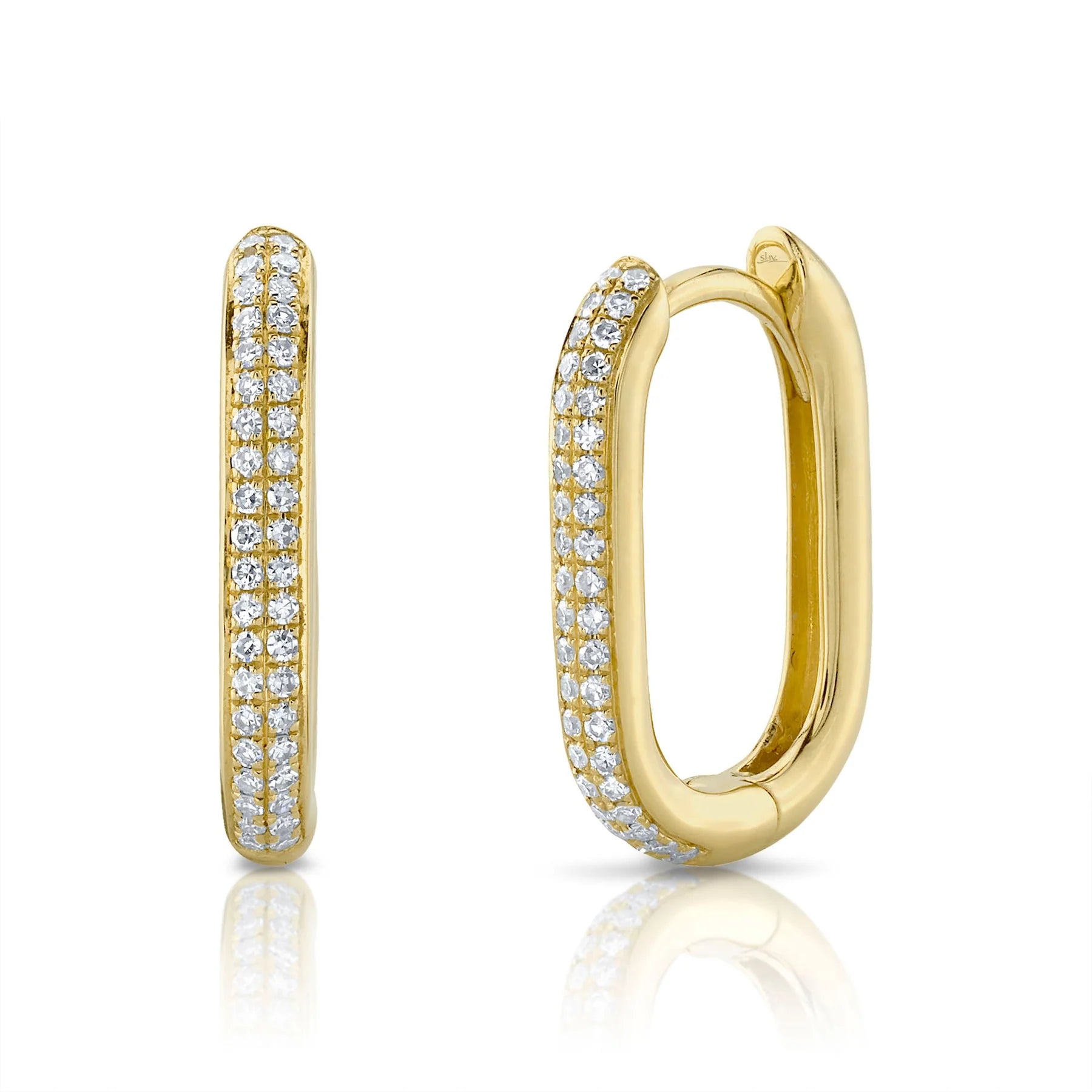 Shy Creation Oblong Diamond Hoop Earrings - Elegant 14K Gold Dangle Earrings for Women, Perfect for Weddings, Parties & Everyday Wear