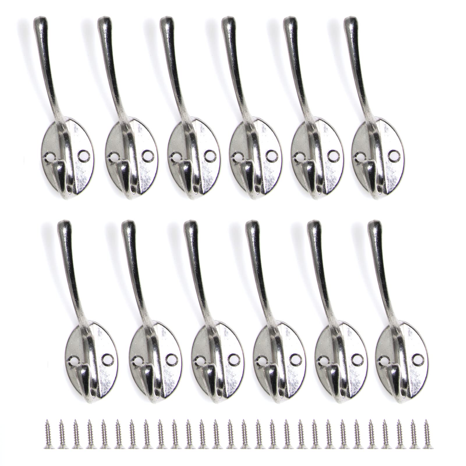 12 Pack Heavy-Duty Silver Wall Hooks for Farmhouse - Sturdy Coat Hooks, Towel Hooks, Key Hooks & Hat Hooks - Perfect for Bathroom, Hallway, Gym, Cabinet & Entryway Organization