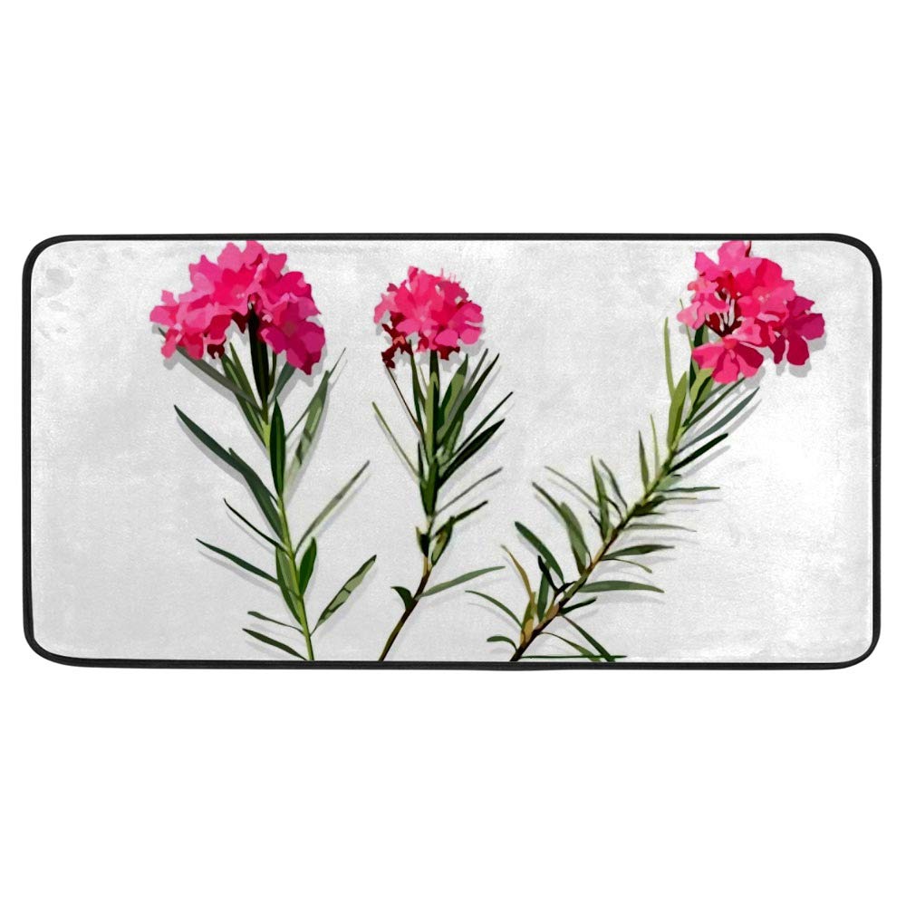 Guitong Non-Slip Anti-Fatigue Kitchen Mat - Absorbent Polyester Rug with Oleander Flowers Design, 39x20 Inch, Perfect for Kitchen, Home, and Standing Areas