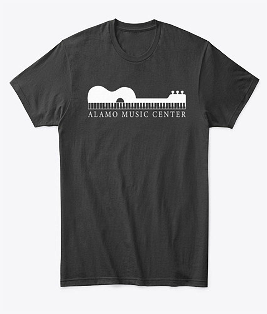 Alamo Music Center Black Guitar Piano T-Shirt Small - Stylish Music Lover Tee for Concerts, Gigs & Casual Wear
