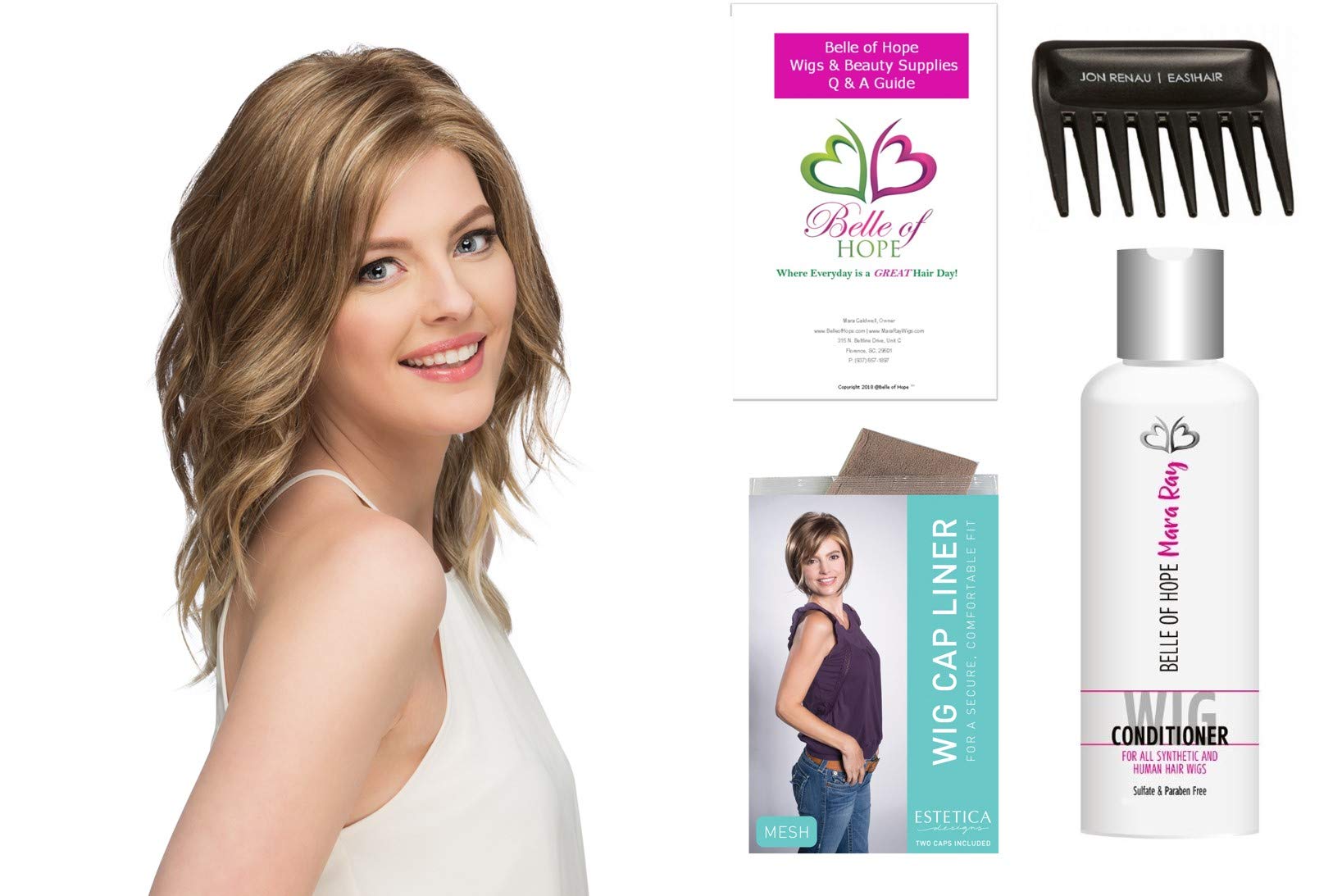 Estetica OCEAN Front Lace Wig 5-Piece Bundle with Wig Liner, Wide Tooth Comb, Belle of Hope Luxury Shampoo & Care Guide (CKISSRT4) - Perfect for Daily Wear, Cosplay & Special Occasions