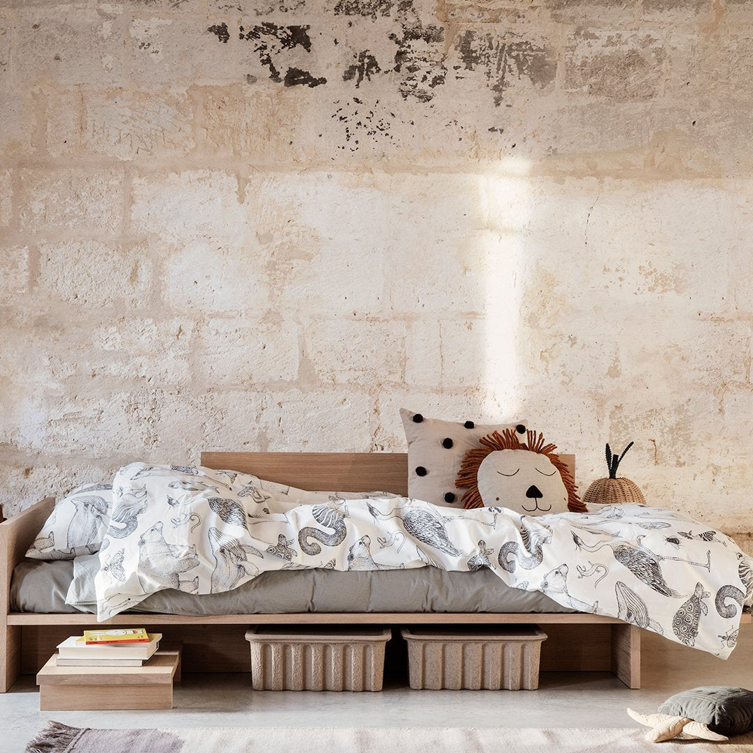 Ferm Living Kona Bed - Modern Scandinavian Wooden Bed Frame with Headboard, Queen Size - Perfect for Minimalist Bedroom & Guest Room Decor