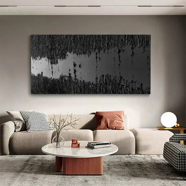 Black Minimalist Textured Painting #MZ014 - Modern Abstract Wall Art for Living Room, Bedroom & Office Decor
