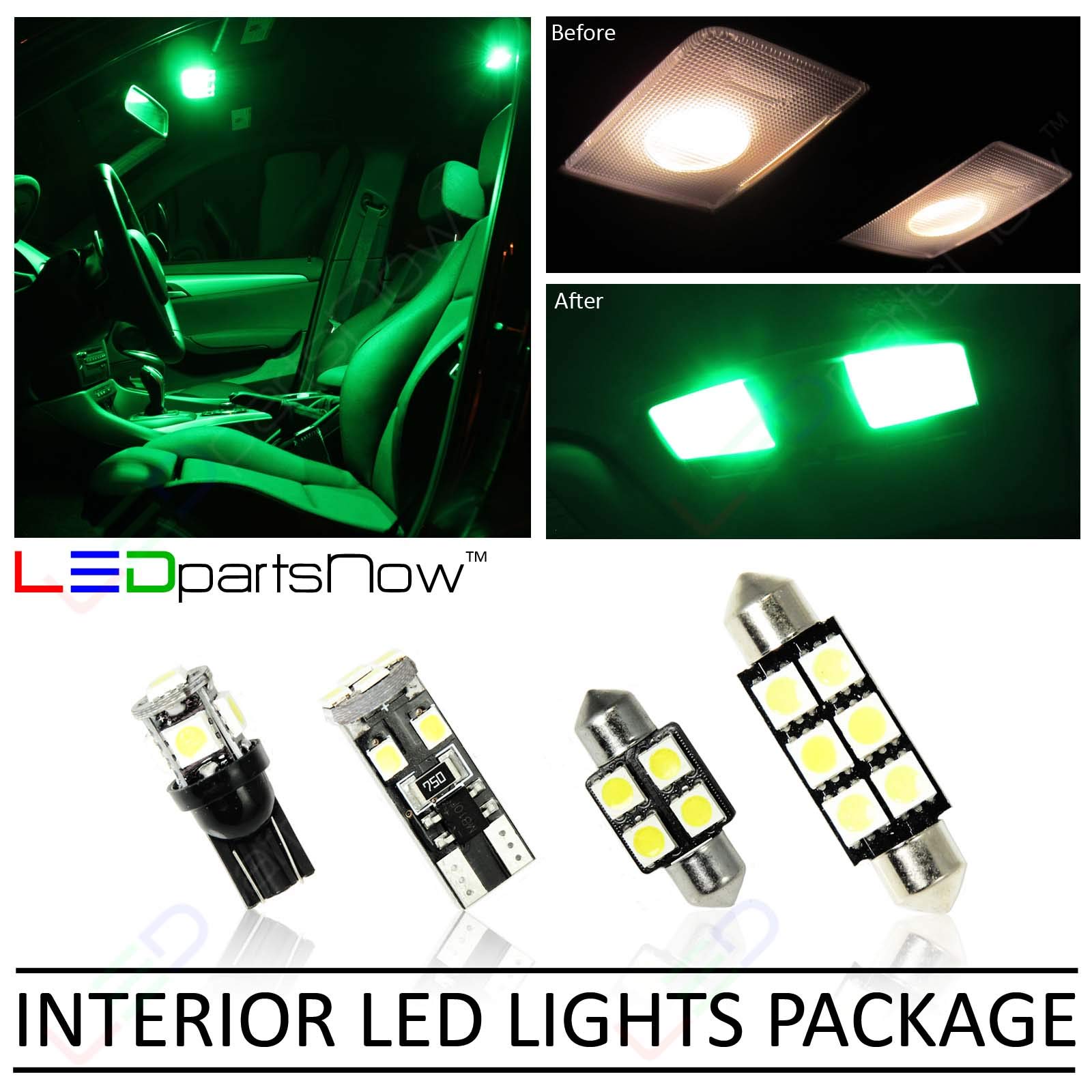 LED Interior Light Bulbs Replacement Kit for 2018-2021 Toyota Sienna (15-Piece Set, Green) - Upgrade Your Car Interior Lighting for Night Driving & Cabin Ambience