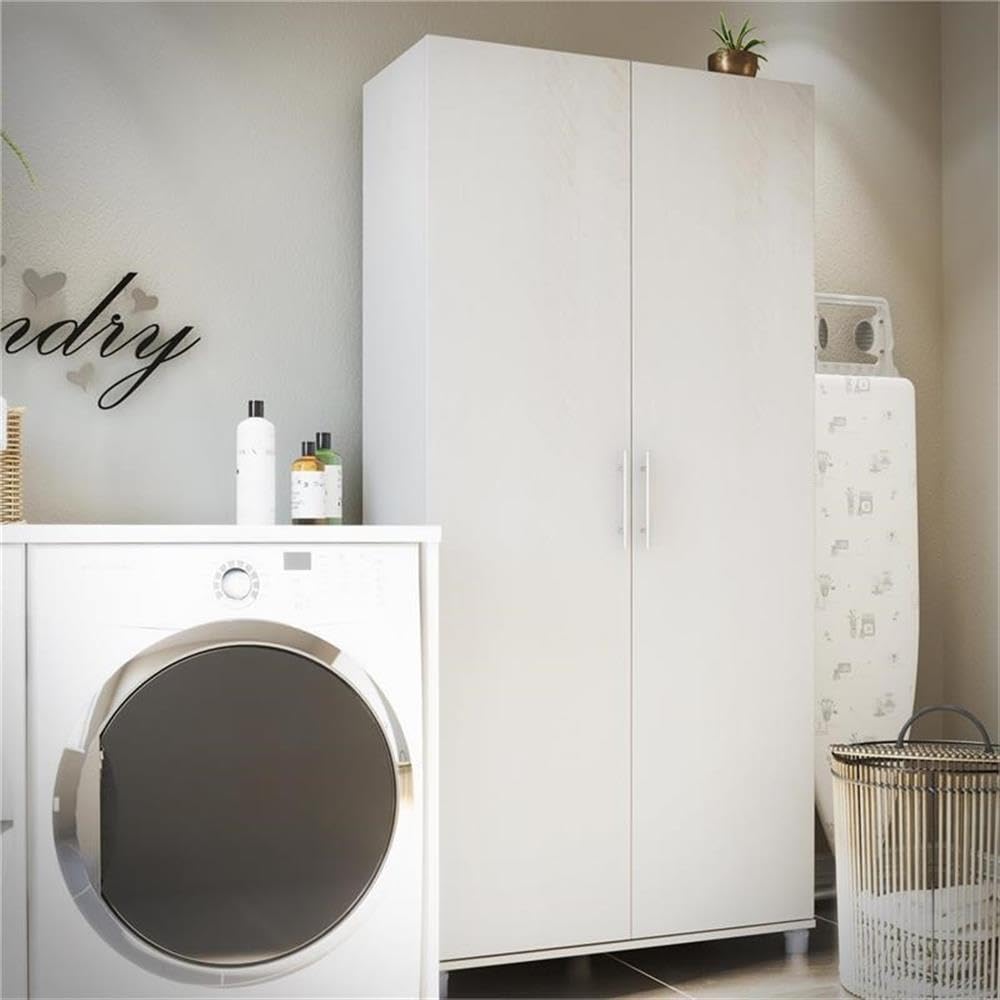 Systembuild Evolution Camberly 36-Inch Utility Storage Cabinet in Ivory Oak - Perfect for Garage, Laundry Room & Home Organization
