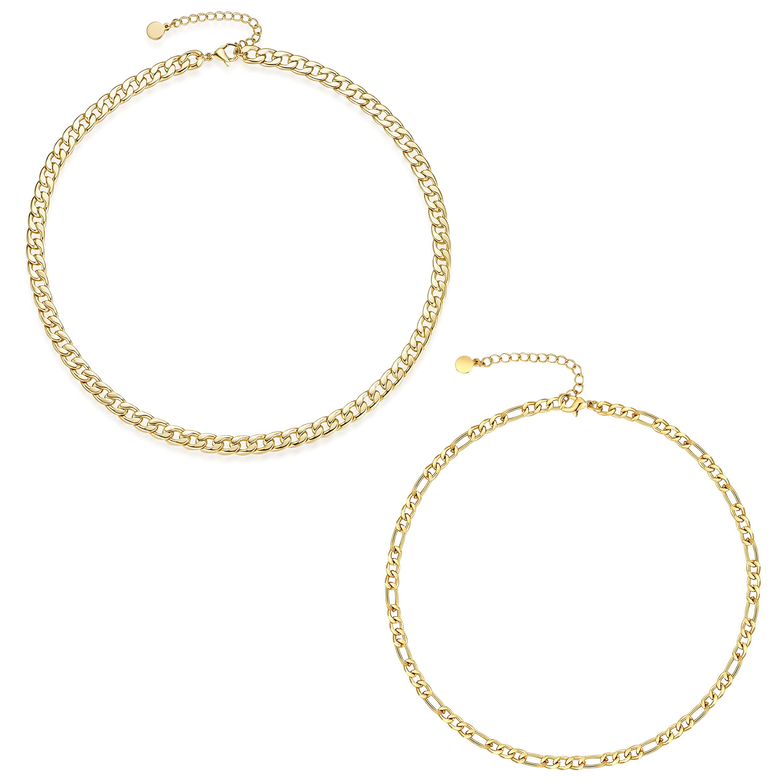 Stylish Cuban Link Chain & Gold Figaro Chain Necklace Set for Men - 18K Gold Plated Stainless Steel Hip Hop Jewelry - Perfect for Gifts, Parties & Streetwear Fashion